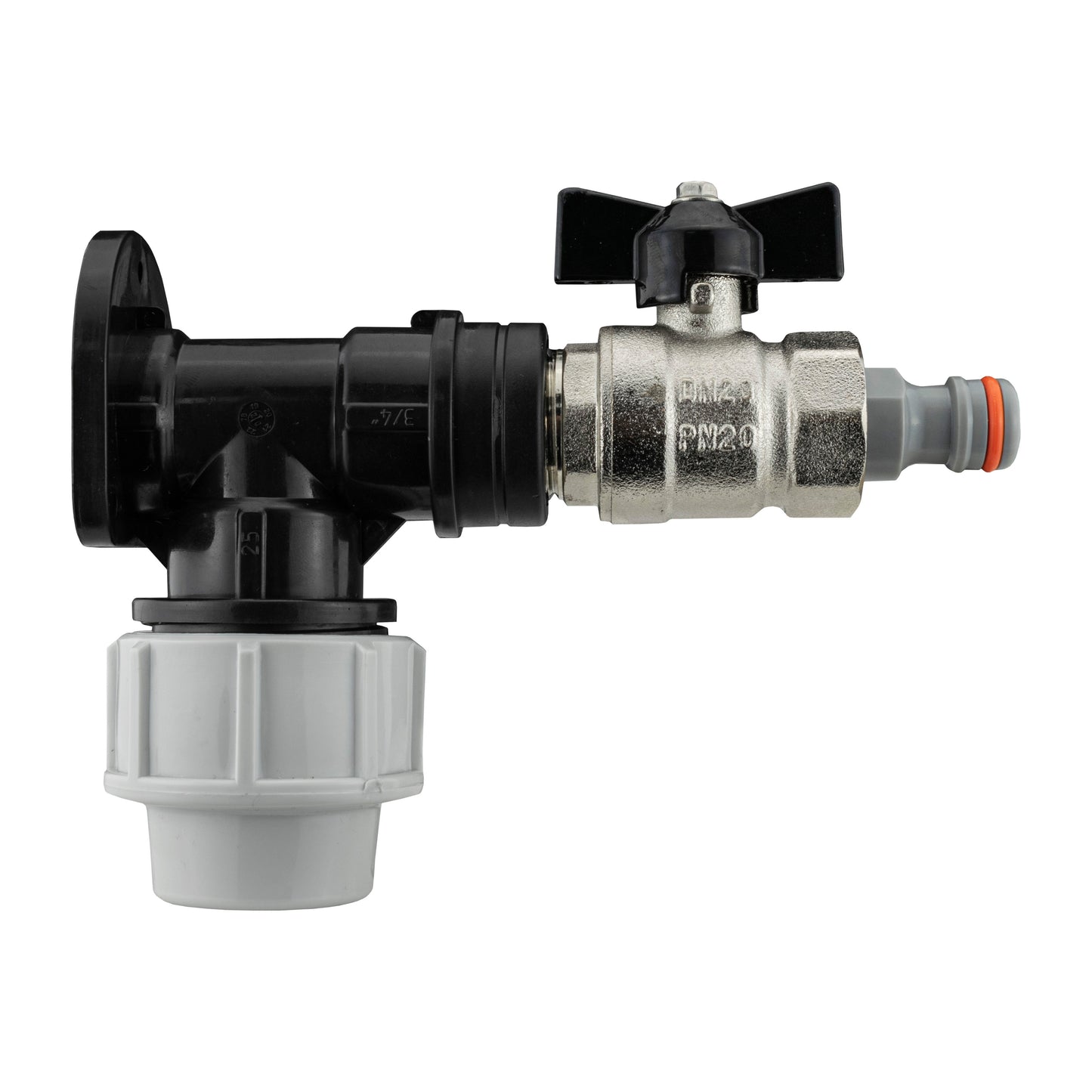AP Supplies Wall Flange Kit 32mm MDPE + Bib Valve + Click Lock Male WL