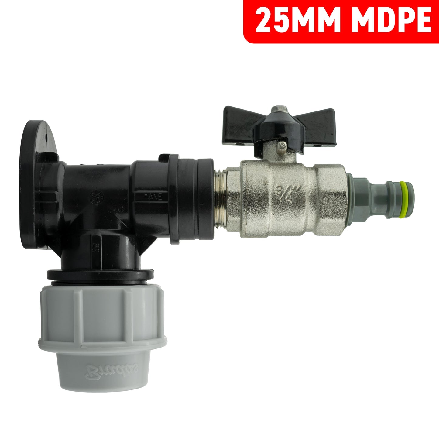 Wall Flange Kit 25mm MDPE + Bib Valve + Click Lock Male Lime for Water Connector
