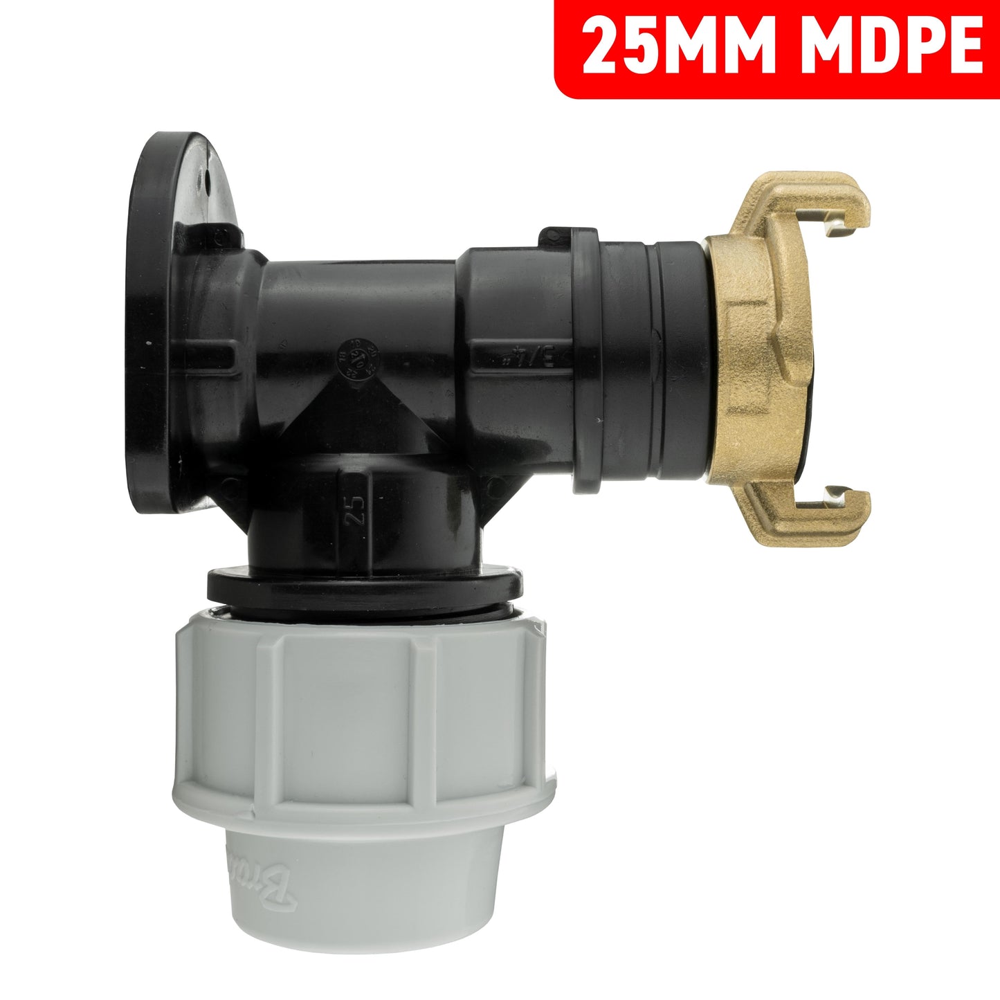 Wall Flange Kit 25mm MDPE + 3/4 BSP Geka Brass Water Fitting MDPE Pipe Connector