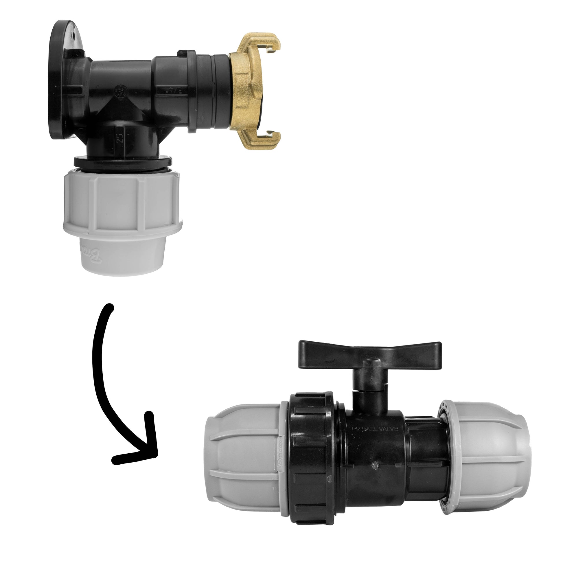 AP Supplies Wall Flange Kit 32mm MDPE + 32mm MDPE Valve + ¾” BSP Geka