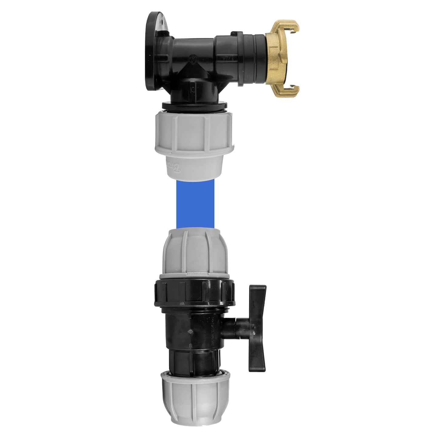 Wall Flange Kit 25mm MDPE + 25mm MDPE Valve + 3/4 BSP Geka for Hose Pipe Fitting