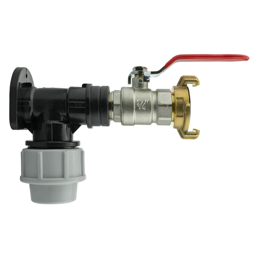 Wall Flange Kit 25mm MDPE + Lever Valve + 3/4 BSP Geka for Garden Irrigation Kit