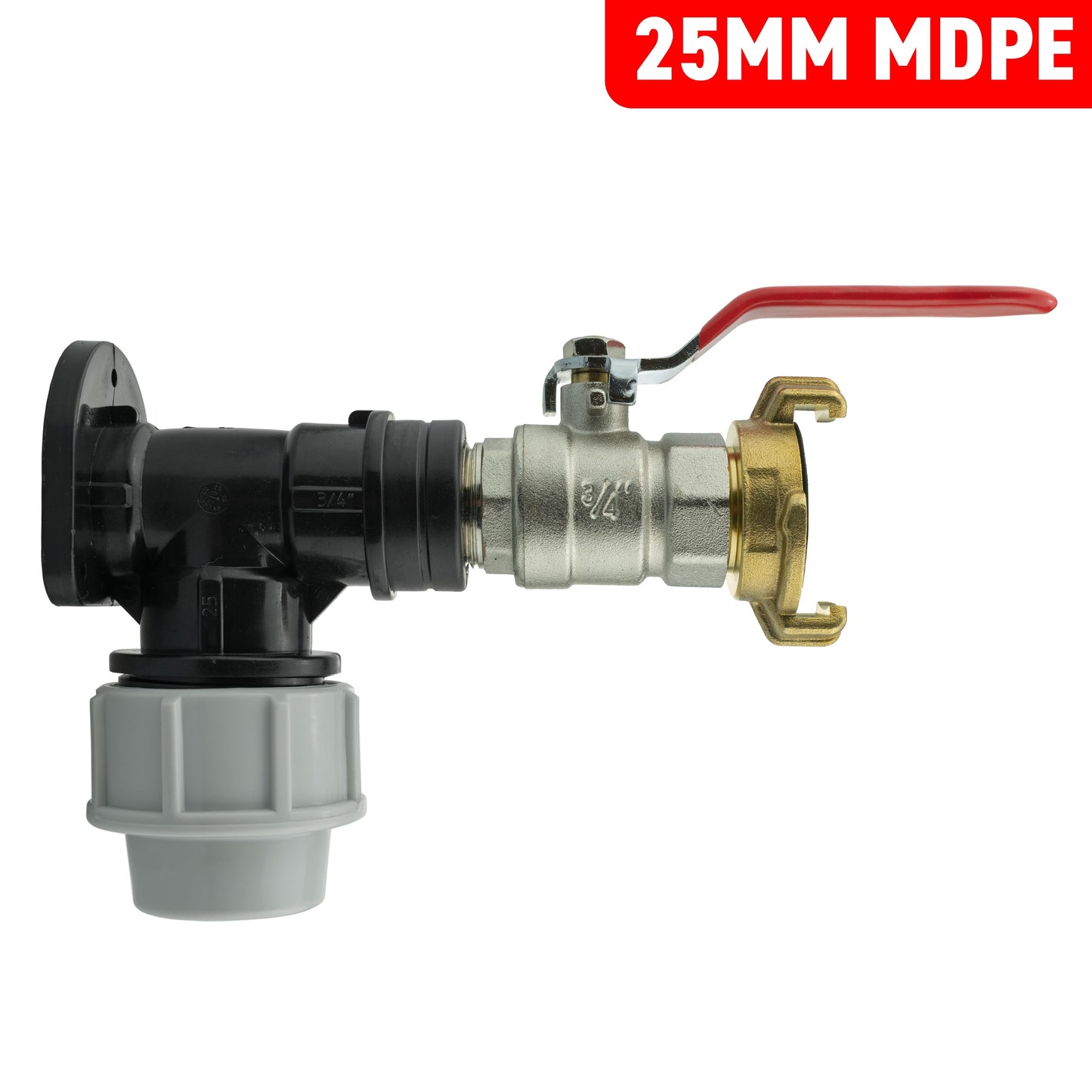 Wall Flange Kit 25mm MDPE + Lever Valve + 3/4 BSP Geka for Garden Irrigation Kit