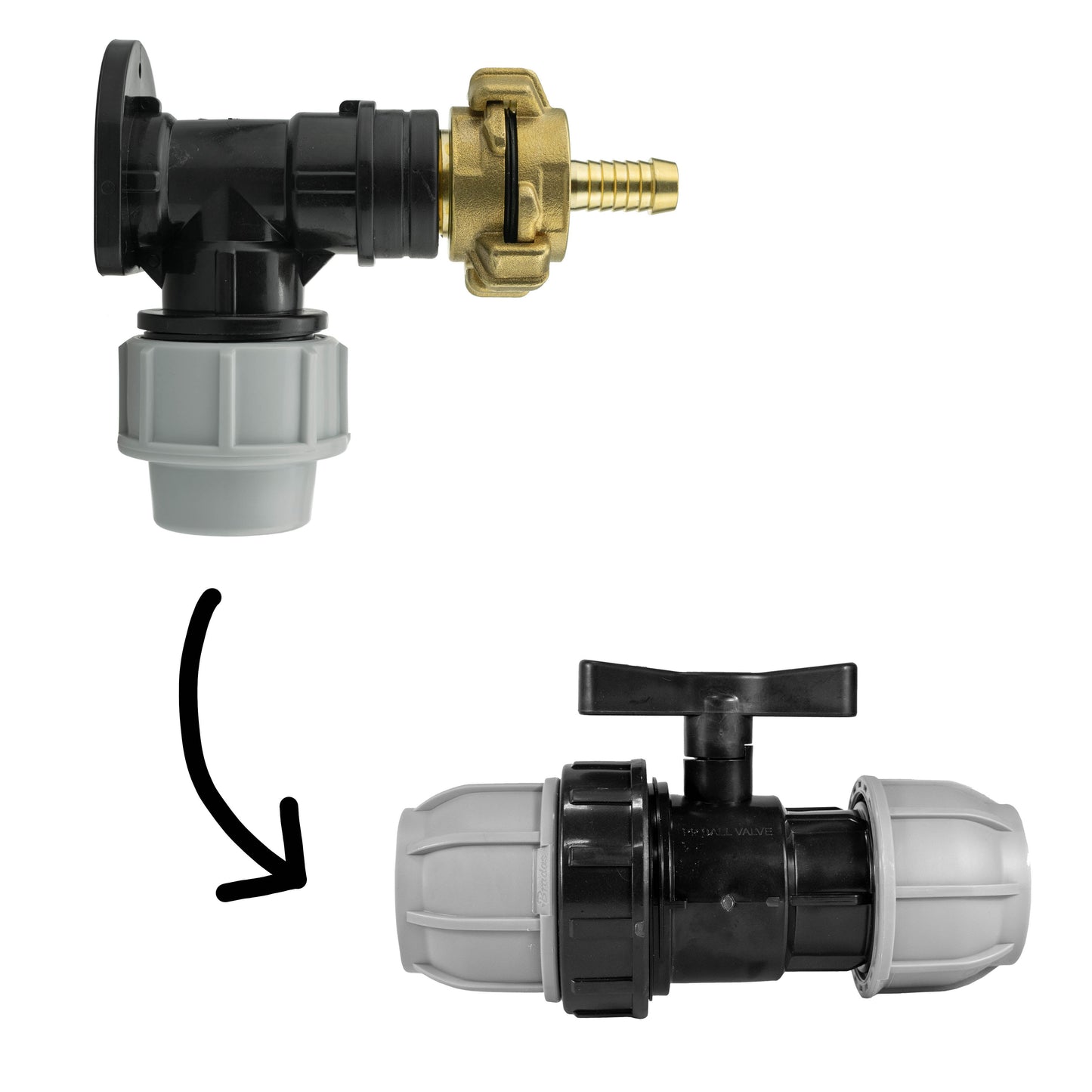 AP Supplies Wall Flange Kit 32mm MDPE + 32mm MDPE Valve + 13mm Barbed Geka Set