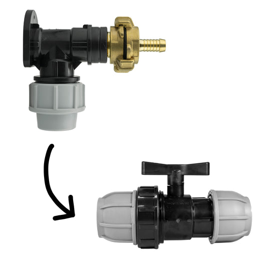 AP Supplies Wall Flange Kit 32mm MDPE + 32mm MDPE Valve + 13mm Barbed Geka Set