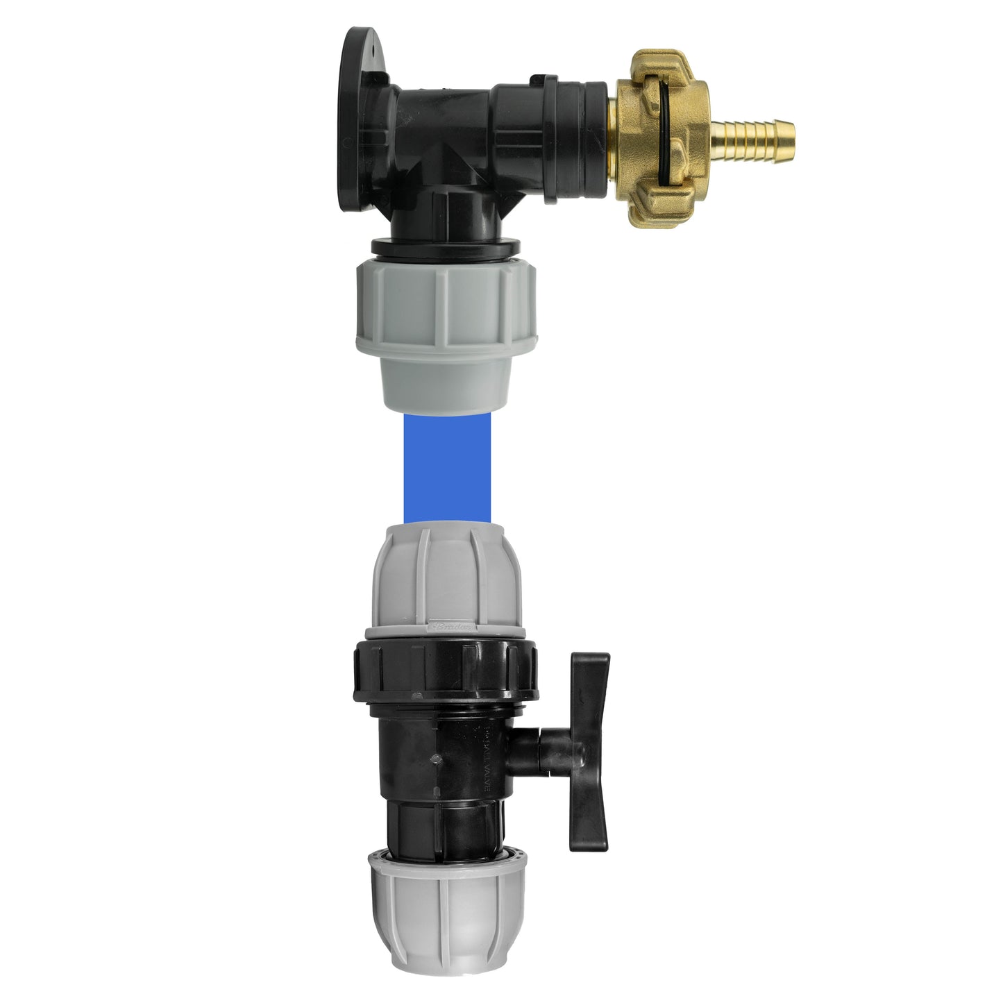 Wall Flange Kit 25mm MDPE + 25mm MDPE Valve + 13mm Barbed Geka Set Claw Coupling