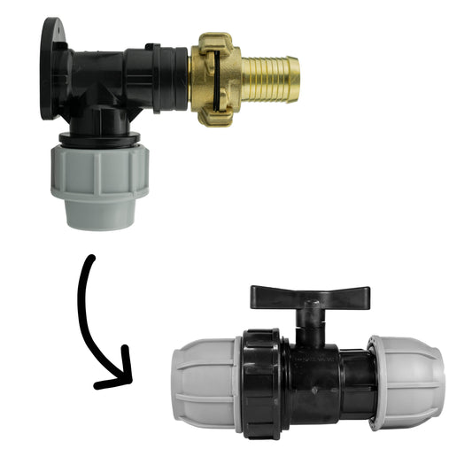 AP Supplies Wall Flange Kit 32mm MDPE + 32mm MDPE Valve + 25mm Barbed Geka Set