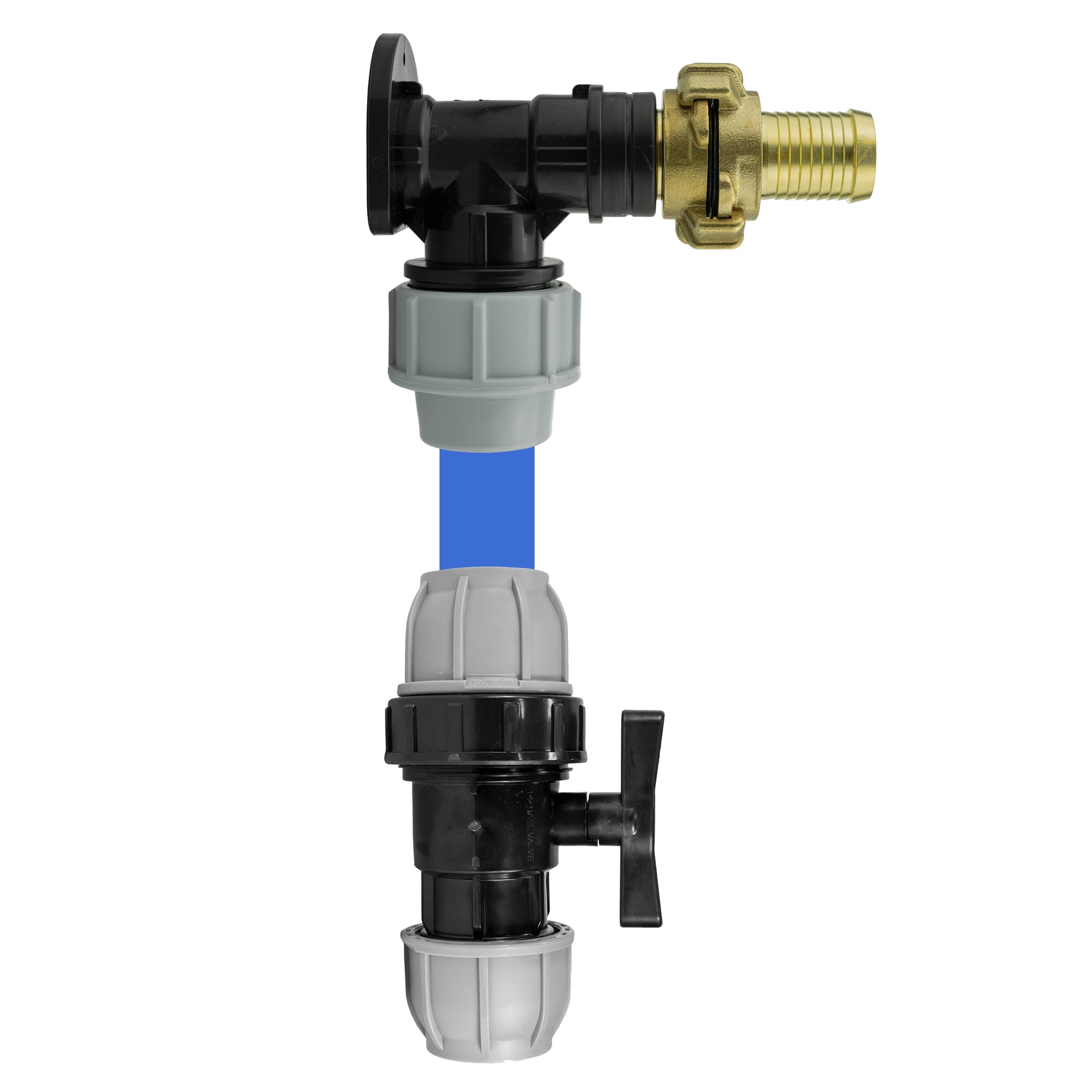 AP Supplies Wall Flange Kit 32mm MDPE + 32mm MDPE Valve + 25mm Barbed Geka Set