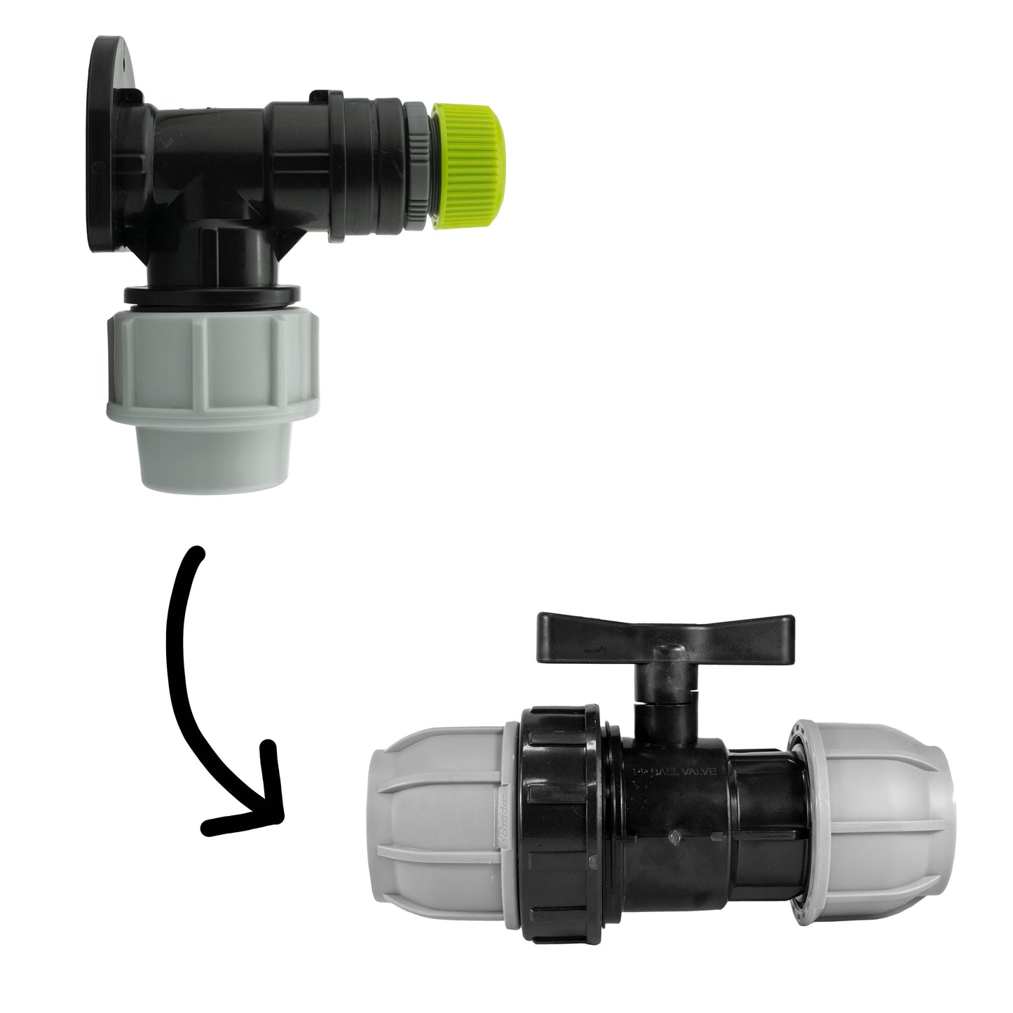 AP Supplies Wall Flange Kit 32mm MDPE + 32mm MDPE Valve + Direct Hose Connector