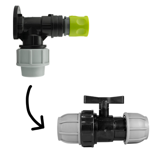 AP Supplies Wall Flange Kit 32mm MDPE + 32mm MDPE Valve + Female Quick Connector