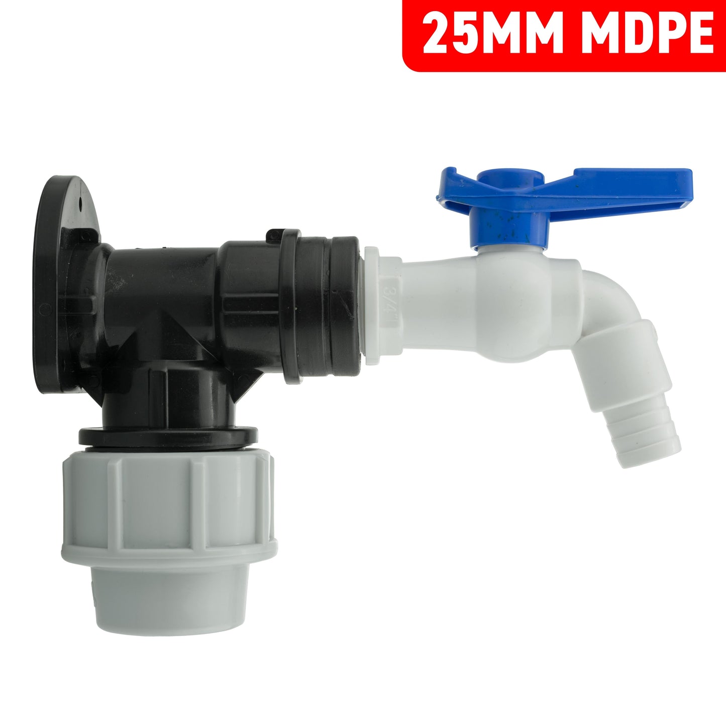 Wall Flange Kit 25mm MDPE + White PVC Tap BSP Thread Fitting MDPE Pipe Connector