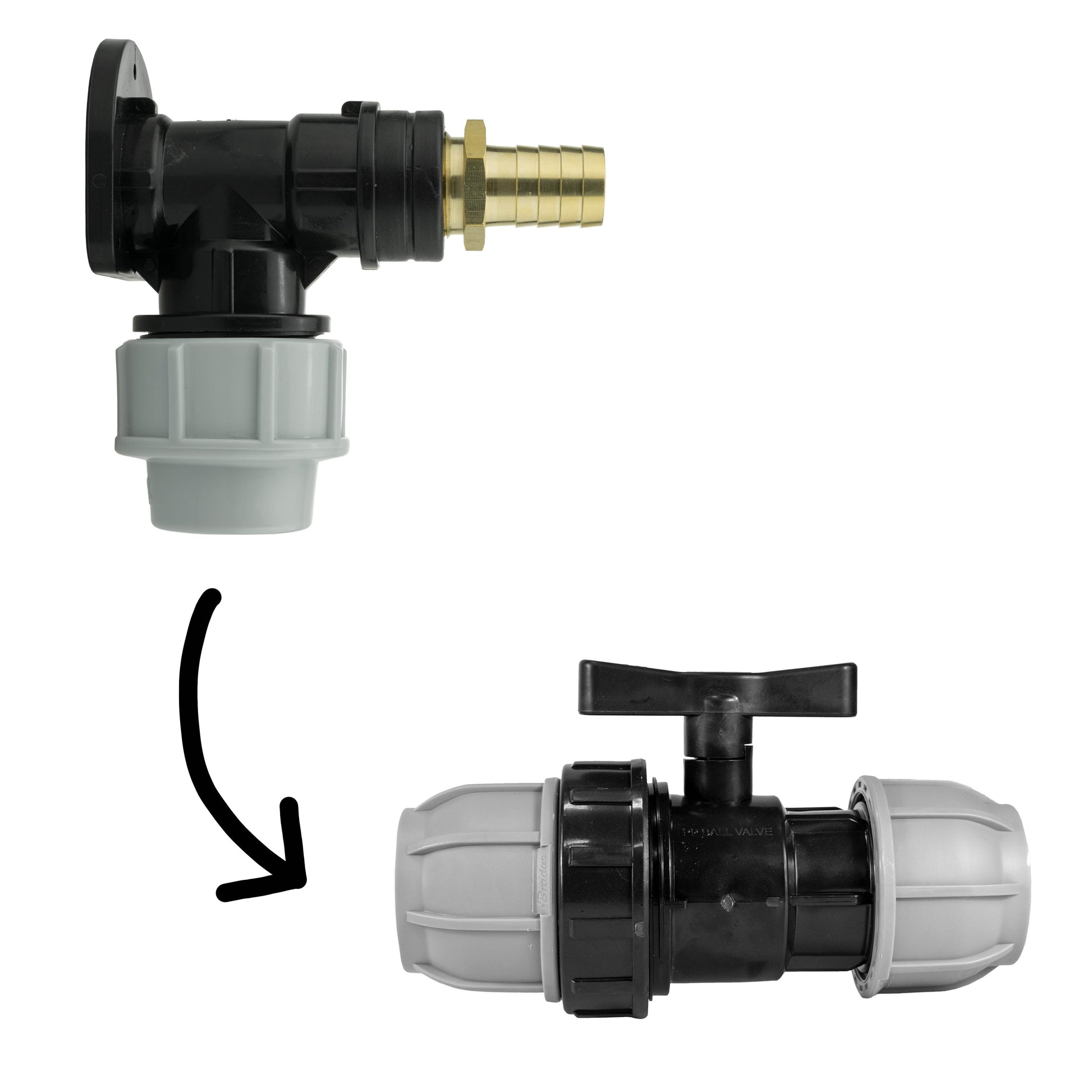 AP Supplies Wall Flange Kit 32mm MDPE + 32mm MDPE Valve + 19mm Brass Barb