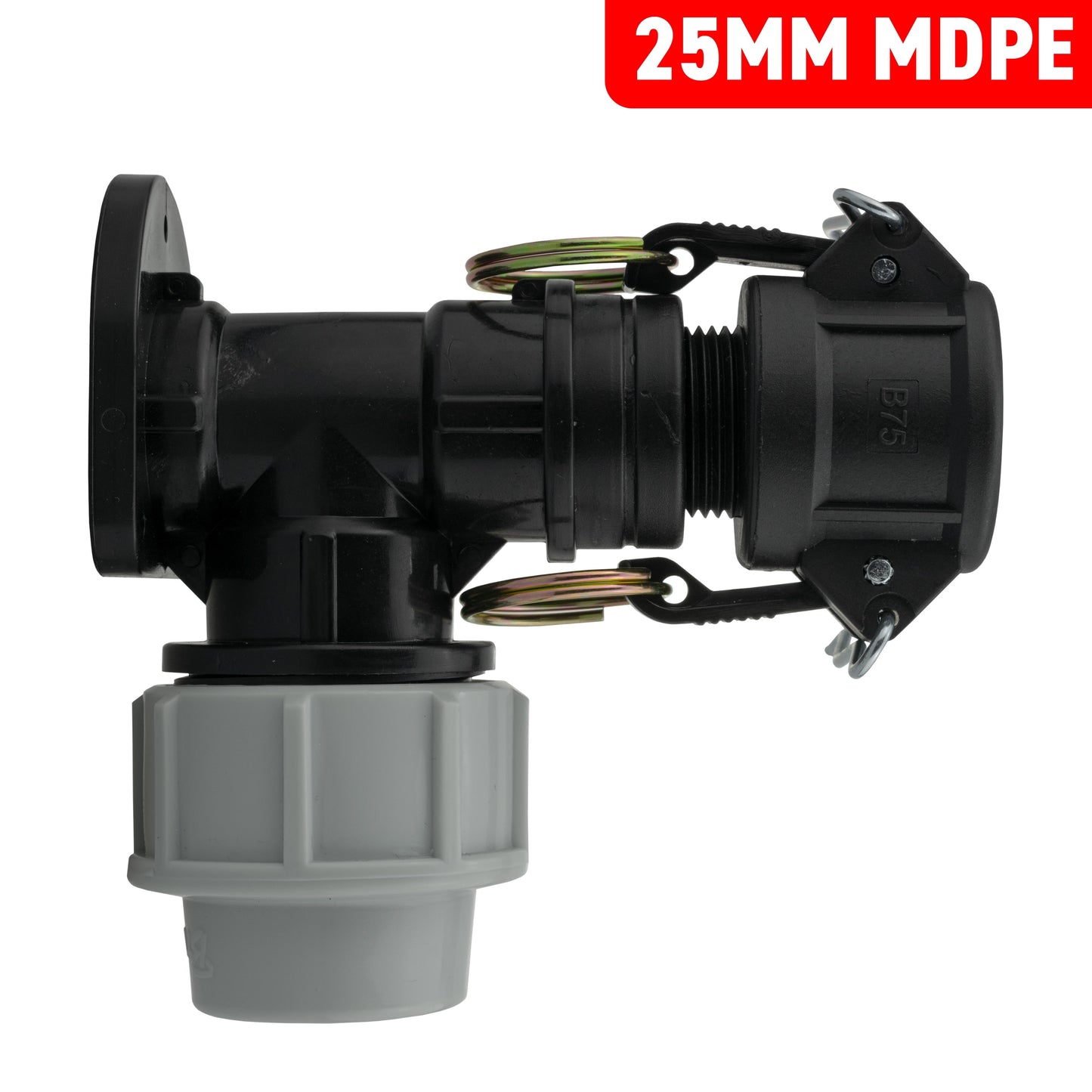Wall Flange Kit 25mm MDPE + 3/4in Camlock Type B MDPE Pipe Connector Tap Adapter