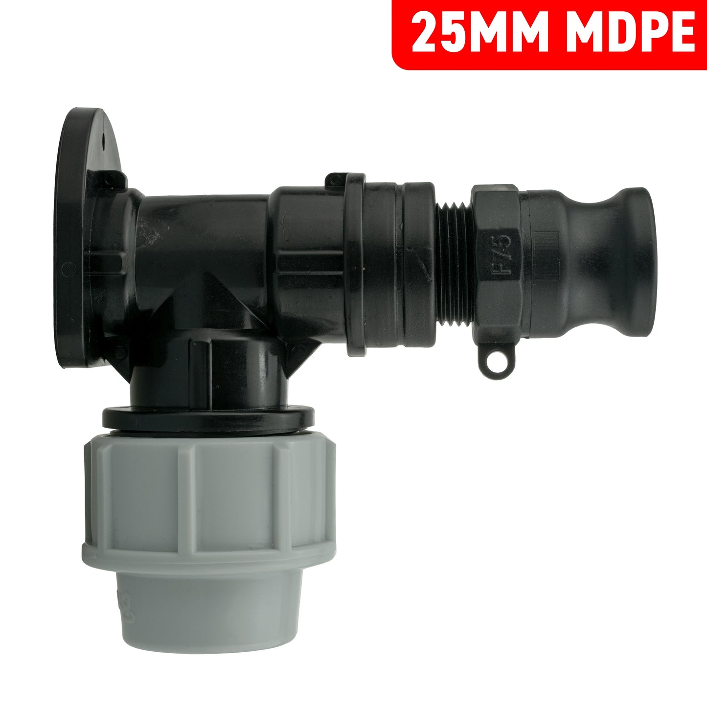 Wall Flange Kit 25mm MDPE + 3/4in Camlock Type F MDPE Pipe Connector Tap Adapter