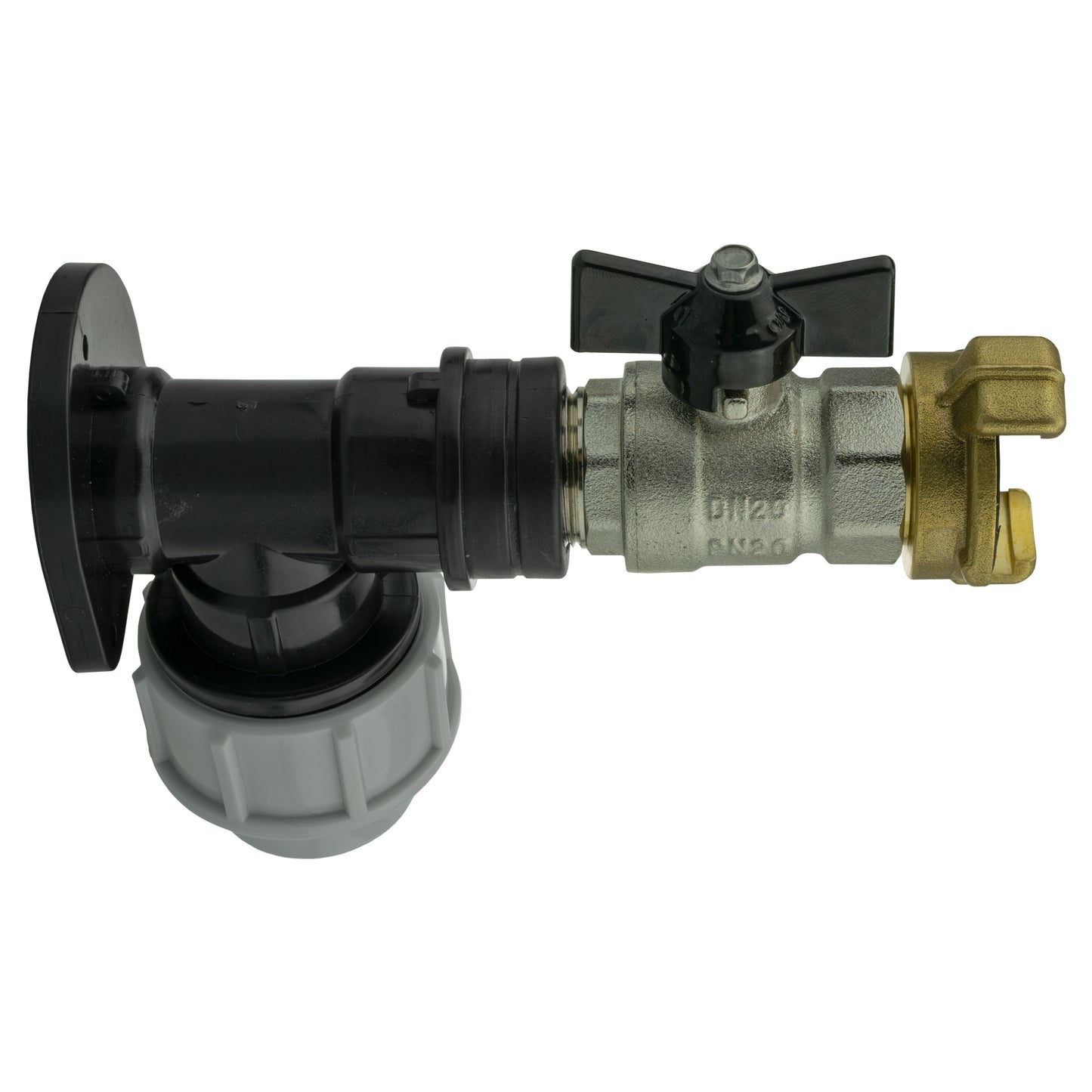 Wall Flange Kit 25mm MDPE + Bib Valve + Geka Water Connector Brass Water Fitting