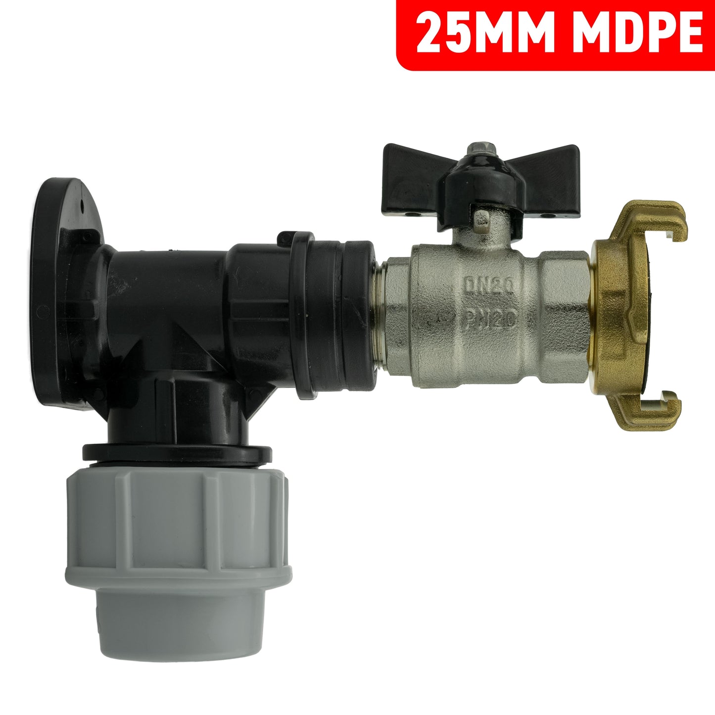 Wall Flange Kit 25mm MDPE + Bib Valve + Geka Water Connector Brass Water Fitting