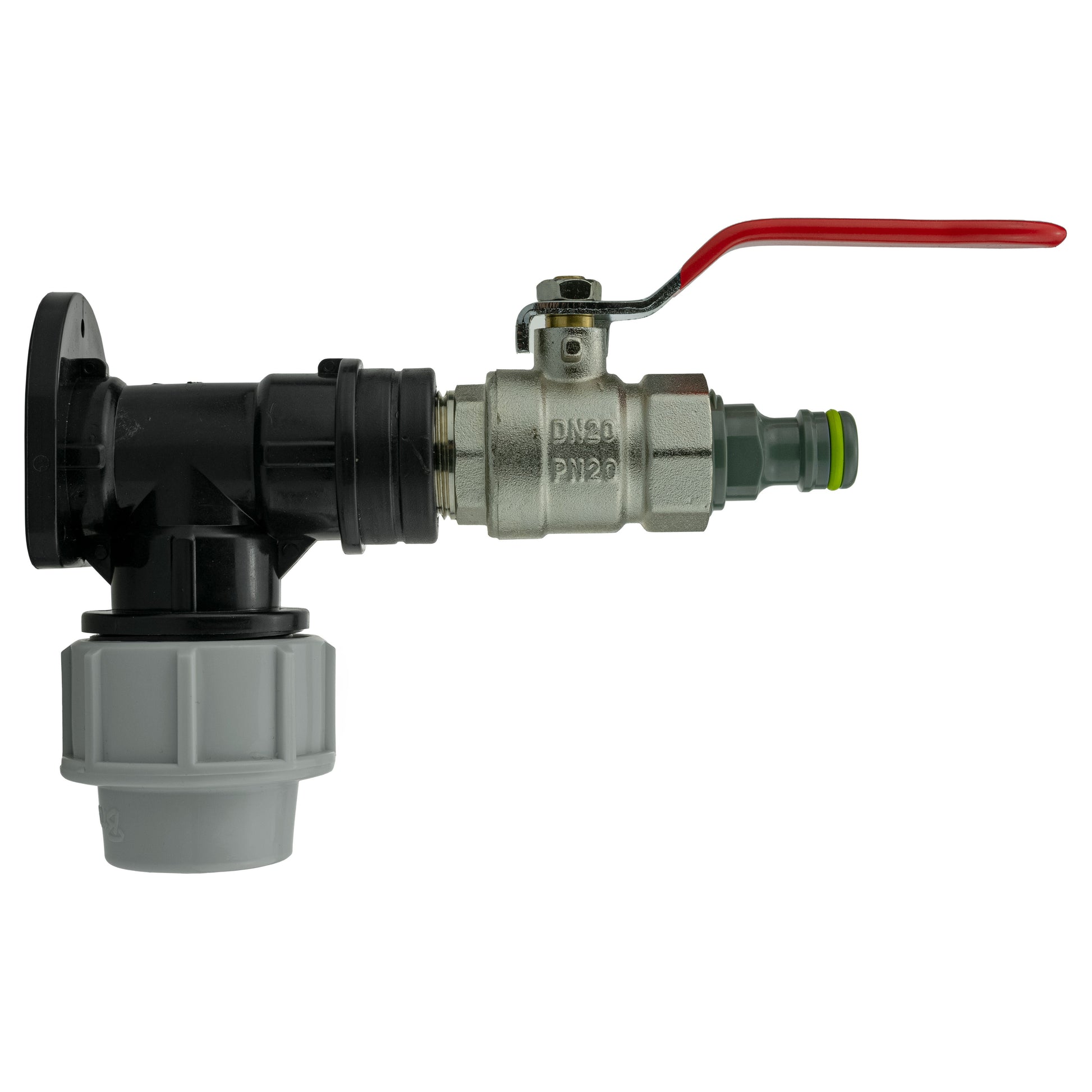 AP Supplies Wall Flange Kit 32mm MDPE + Lever Valve + Quick Connect Male
