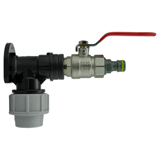 AP Supplies Wall Flange Kit 32mm MDPE + Lever Valve + Quick Connect Male