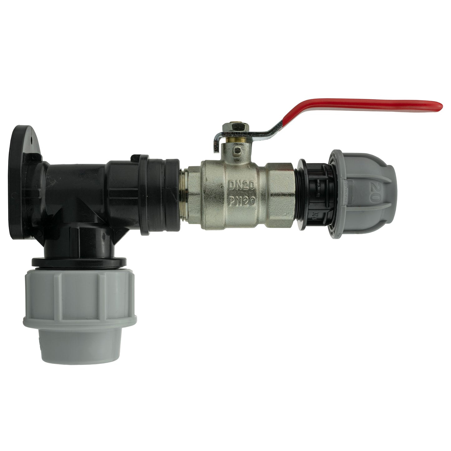 AP Supplies Wall Flange Kit 32mm MDPE + Lever Valve + 20mm MDPE Straight