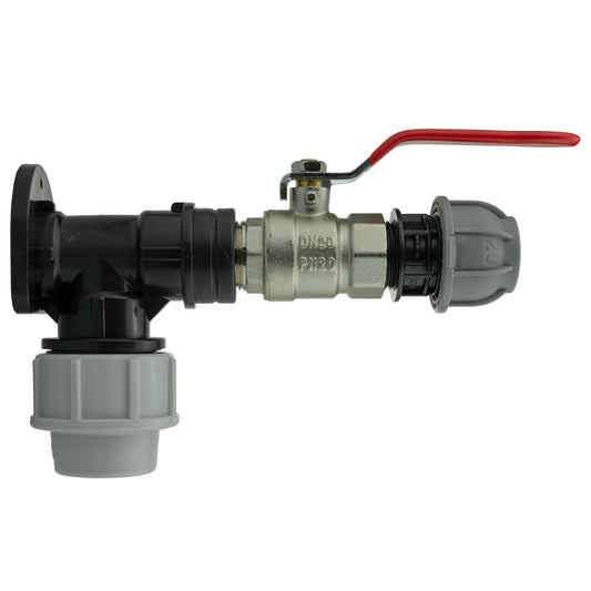 AP Supplies Wall Flange Kit 32mm MDPE + Lever Valve + 20mm MDPE Straight