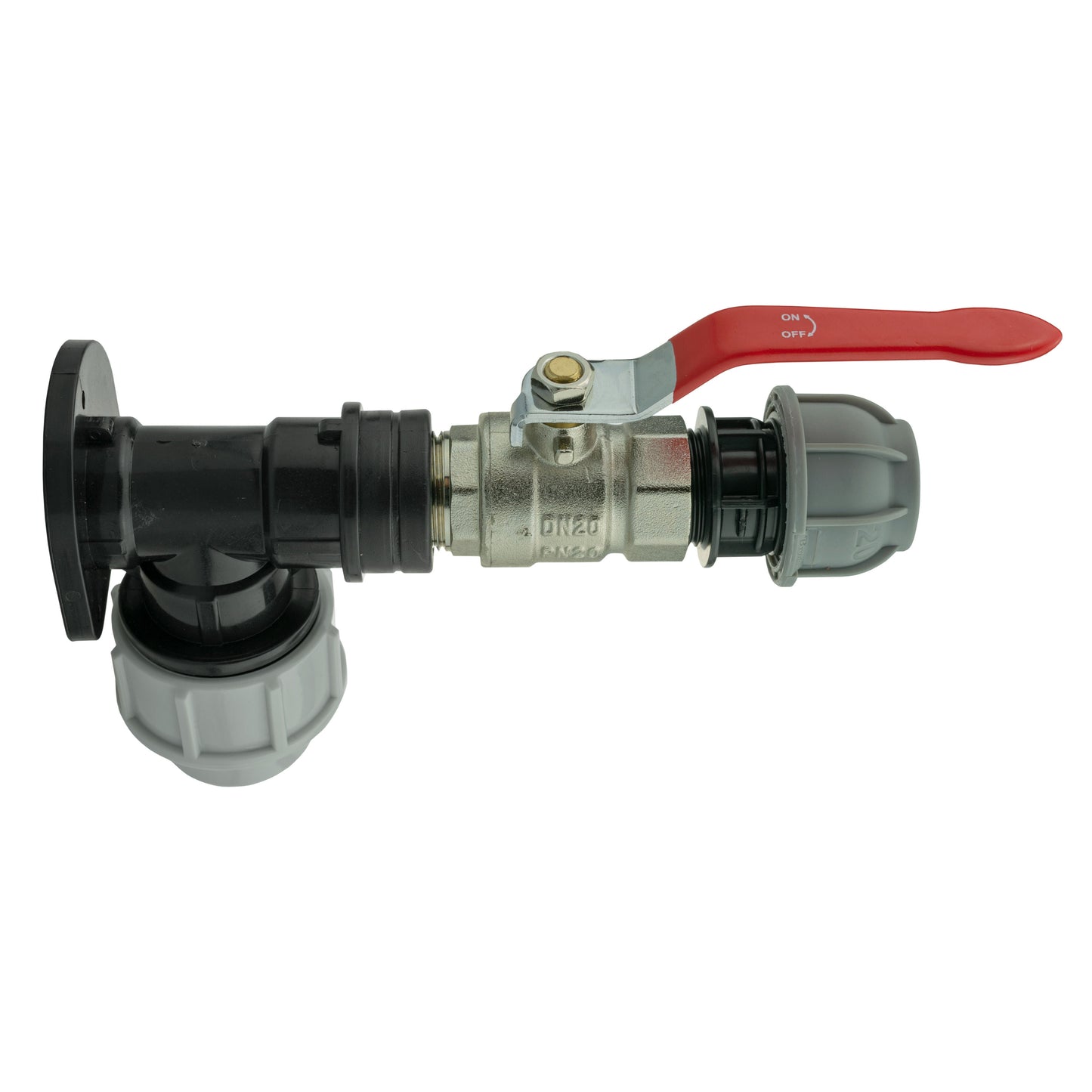 AP Supplies Wall Flange Kit 32mm MDPE + Lever Valve + 20mm MDPE Straight