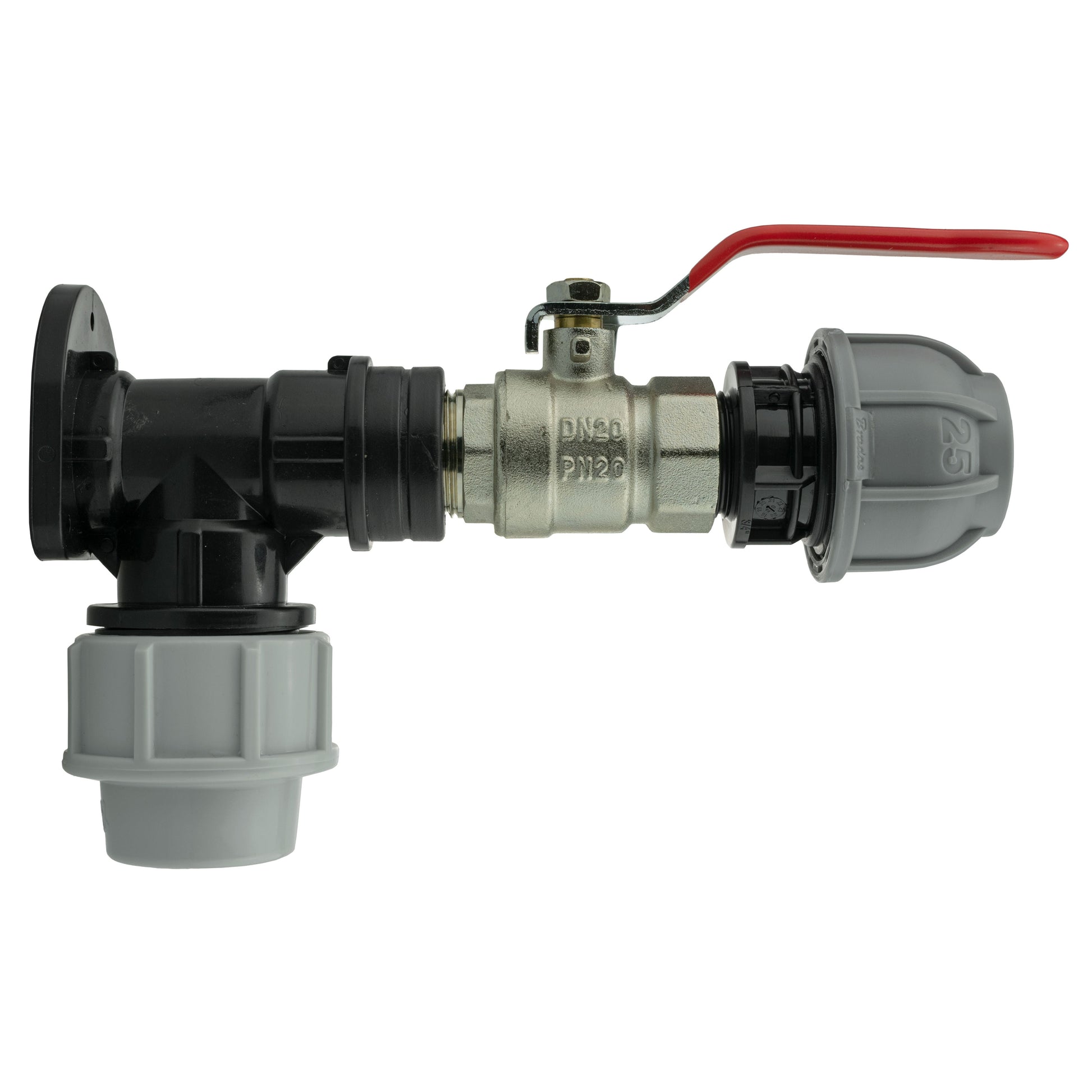 AP Supplies Wall Flange Kit 32mm MDPE + Lever Valve + 25mm MDPE Straight