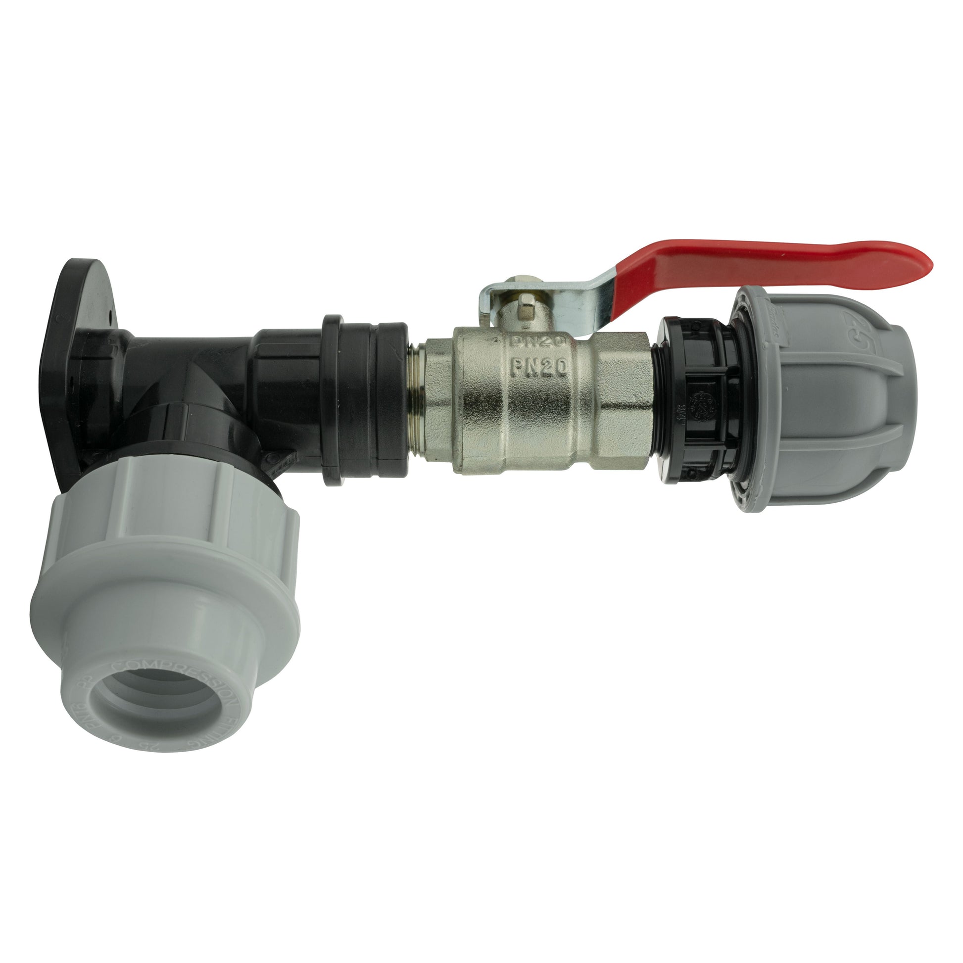AP Supplies Wall Flange Kit 32mm MDPE + Lever Valve + 25mm MDPE Straight