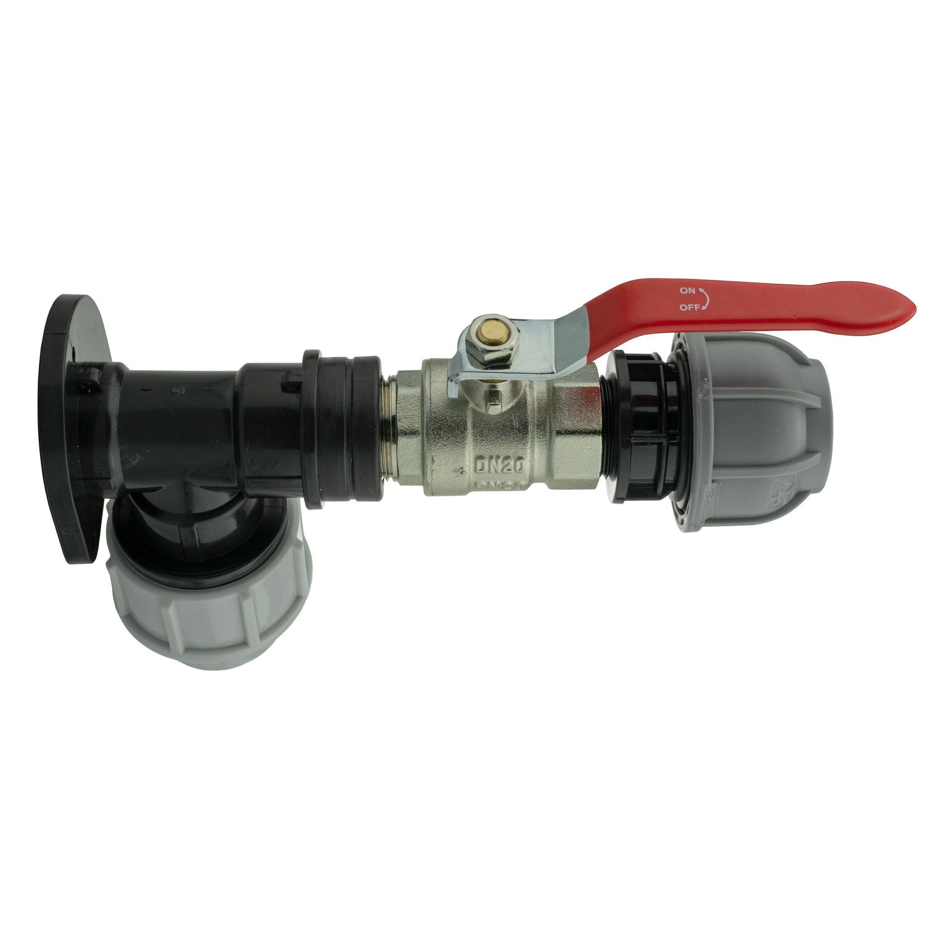 AP Supplies Wall Flange Kit 32mm MDPE + Lever Valve + 25mm MDPE Straight