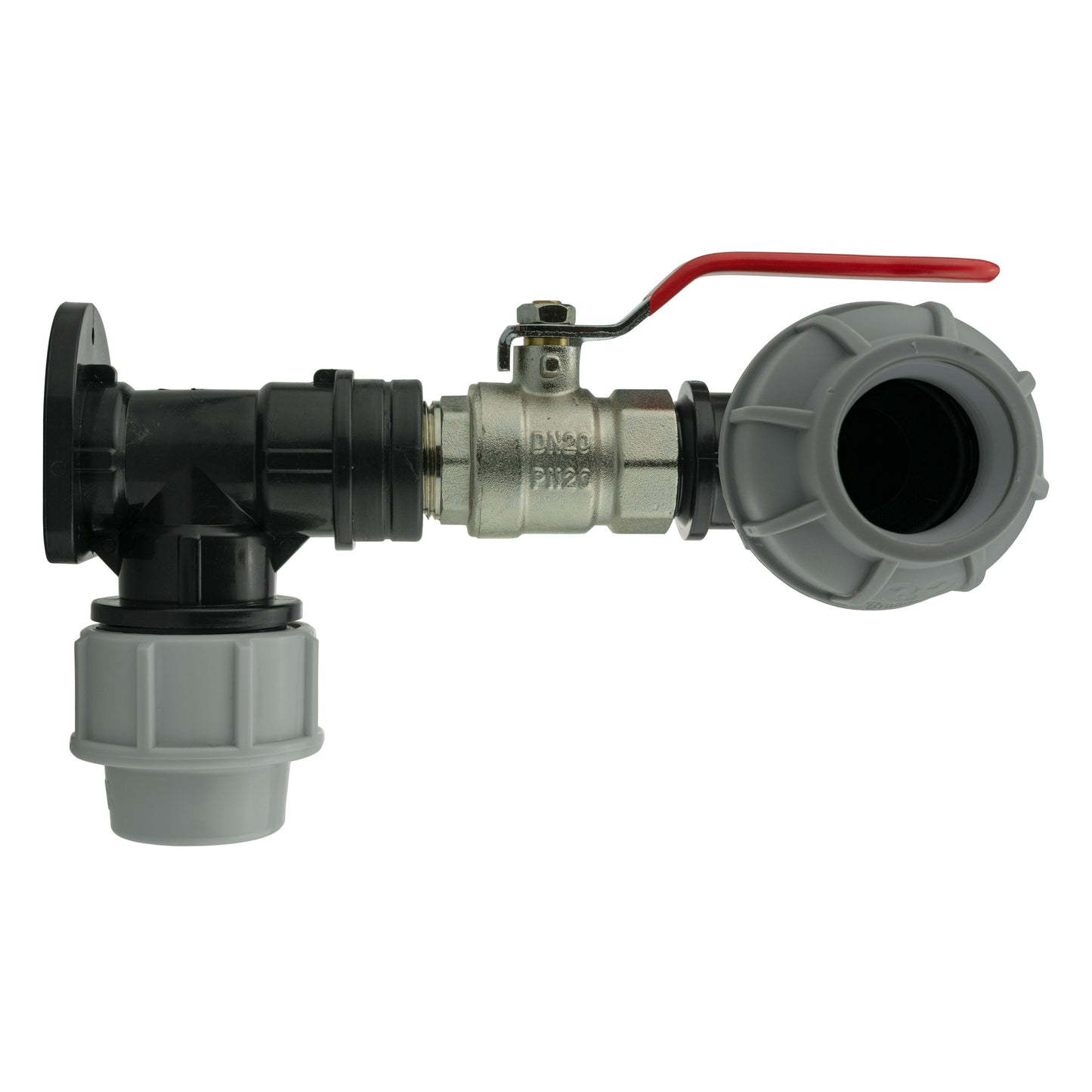 Wall Flange Kit 25mm MDPE + Lever Valve + 32mm MDPE Elbow for Hose Connector Set