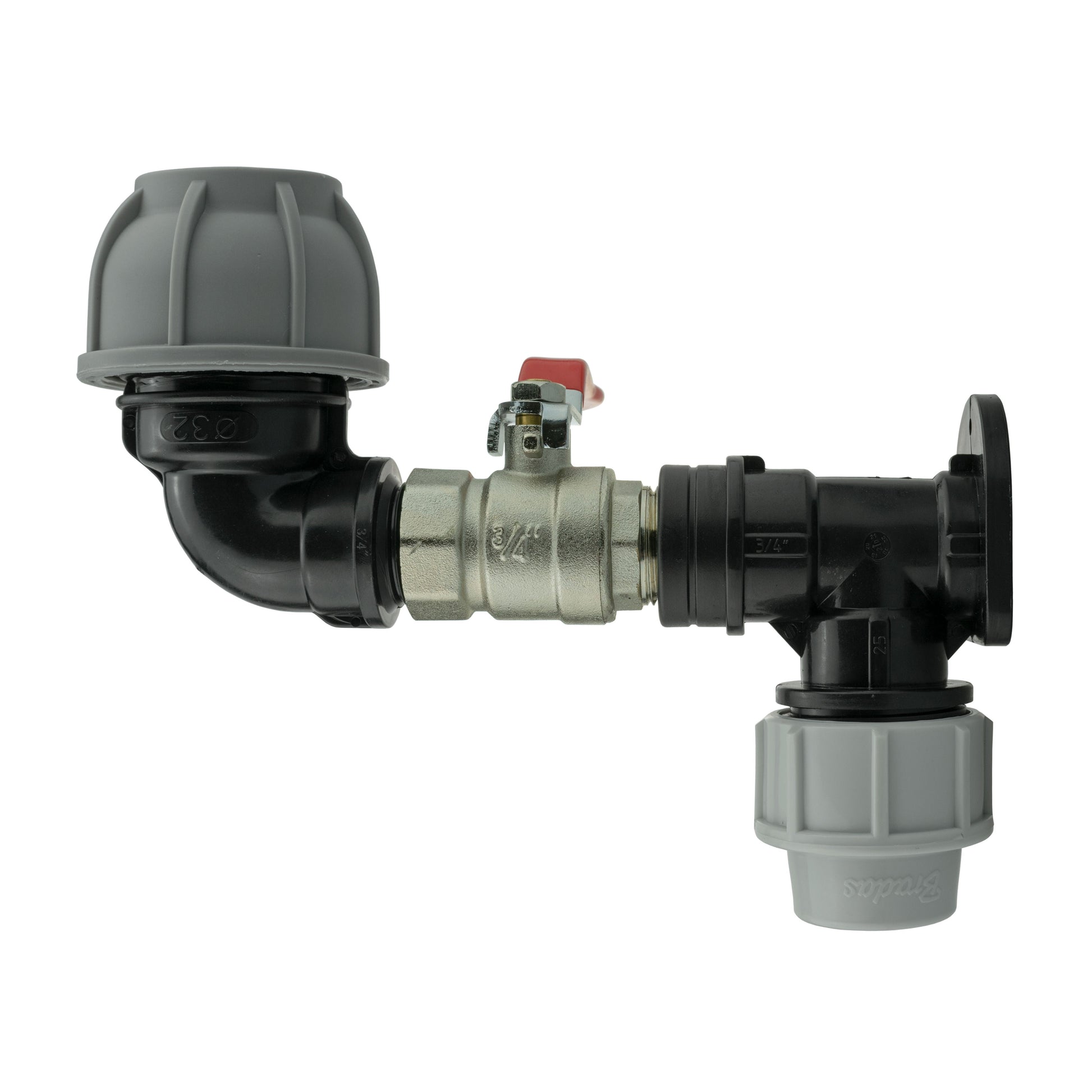 AP Supplies Wall Flange Kit 32mm MDPE + Lever Valve + 32mm MDPE Elbow