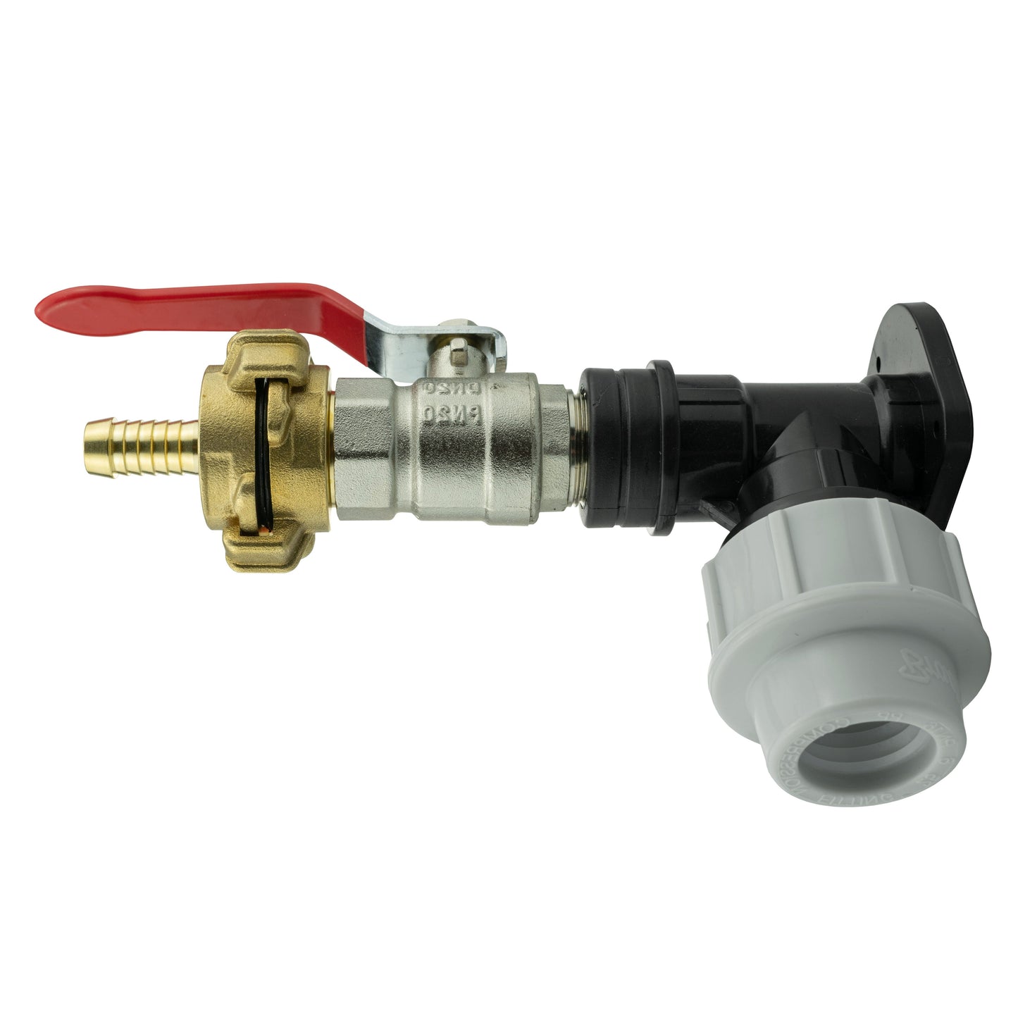 AP Supplies Wall Flange Kit 32mm MDPE + Lever Valve + 13mm Barbed Geka Set