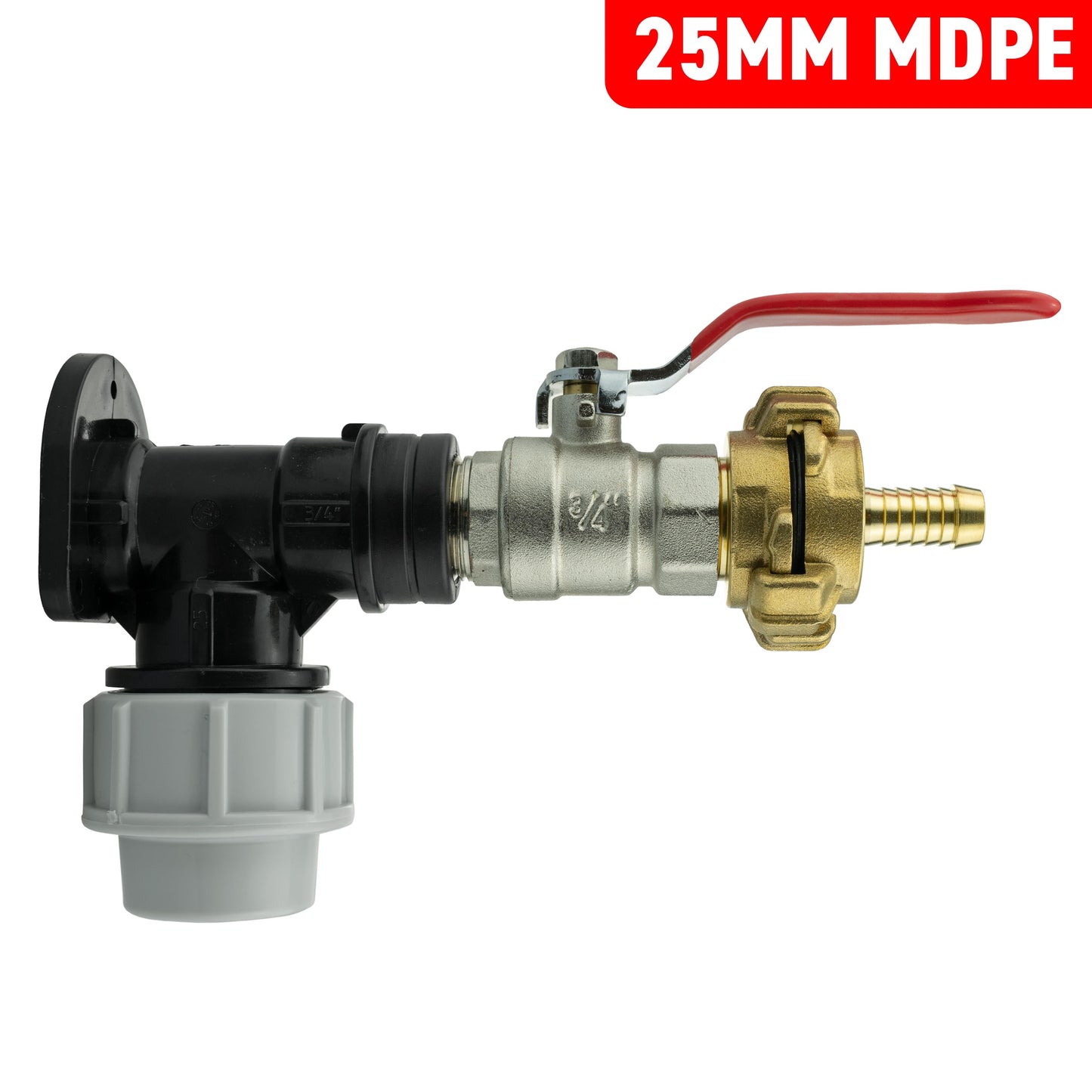 Wall Flange Kit 25mm MDPE + Lever Valve + 13mm Barbed Geka Set Hose Pipe Fitting