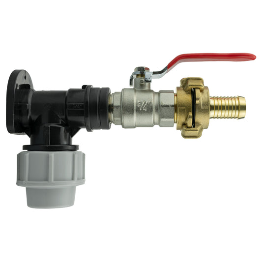 AP Supplies Wall Flange Kit 32mm MDPE + Lever Valve + 19mm Barbed Geka Set