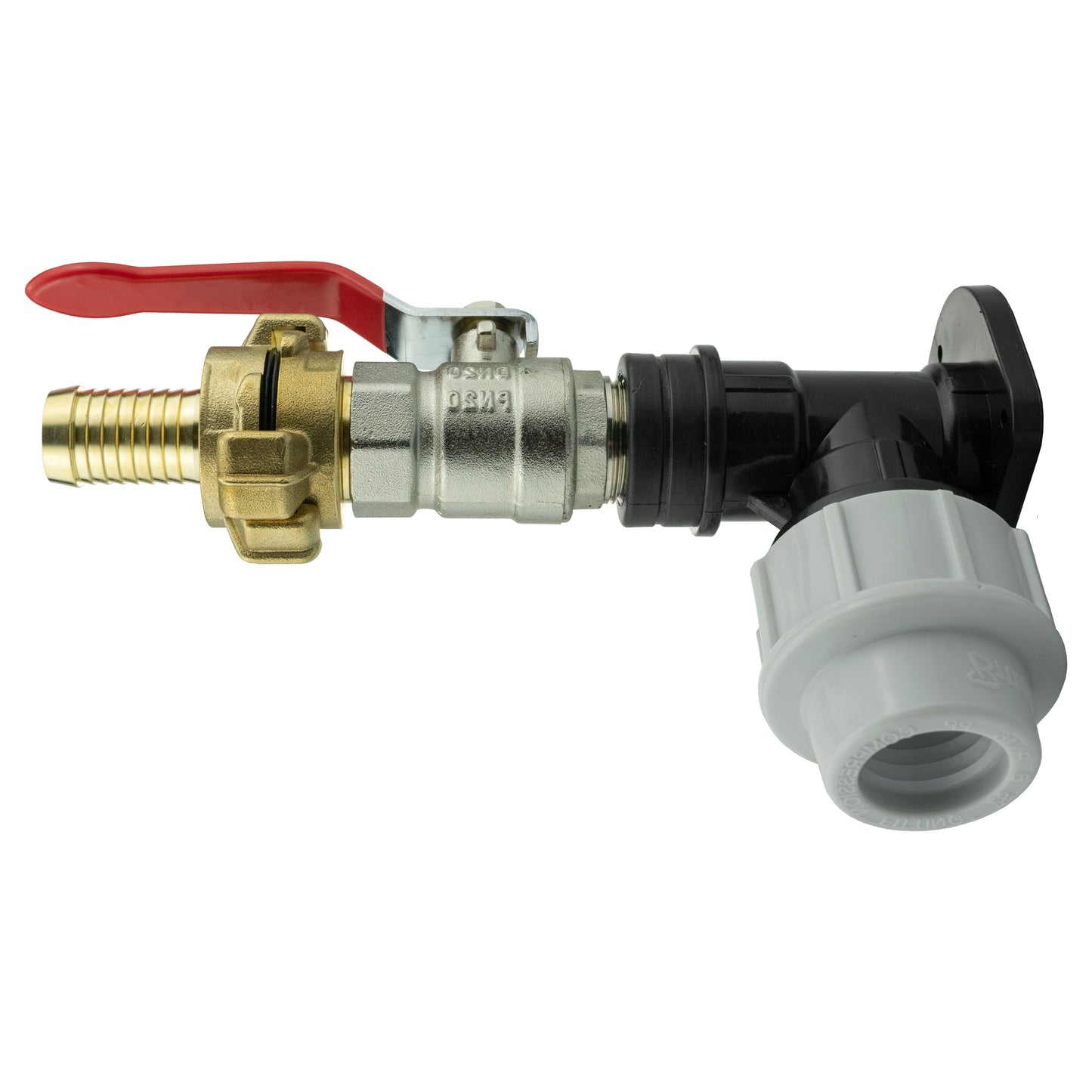 Wall Flange Kit 25mm MDPE + Lever Valve + 19mm Barbed Geka Set Hose Pipe Fitting