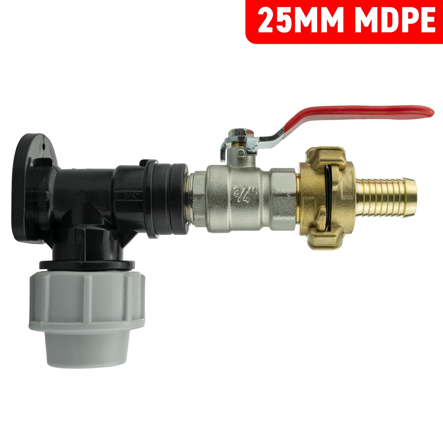 Wall Flange Kit 25mm MDPE + Lever Valve + 19mm Barbed Geka Set Hose Pipe Fitting