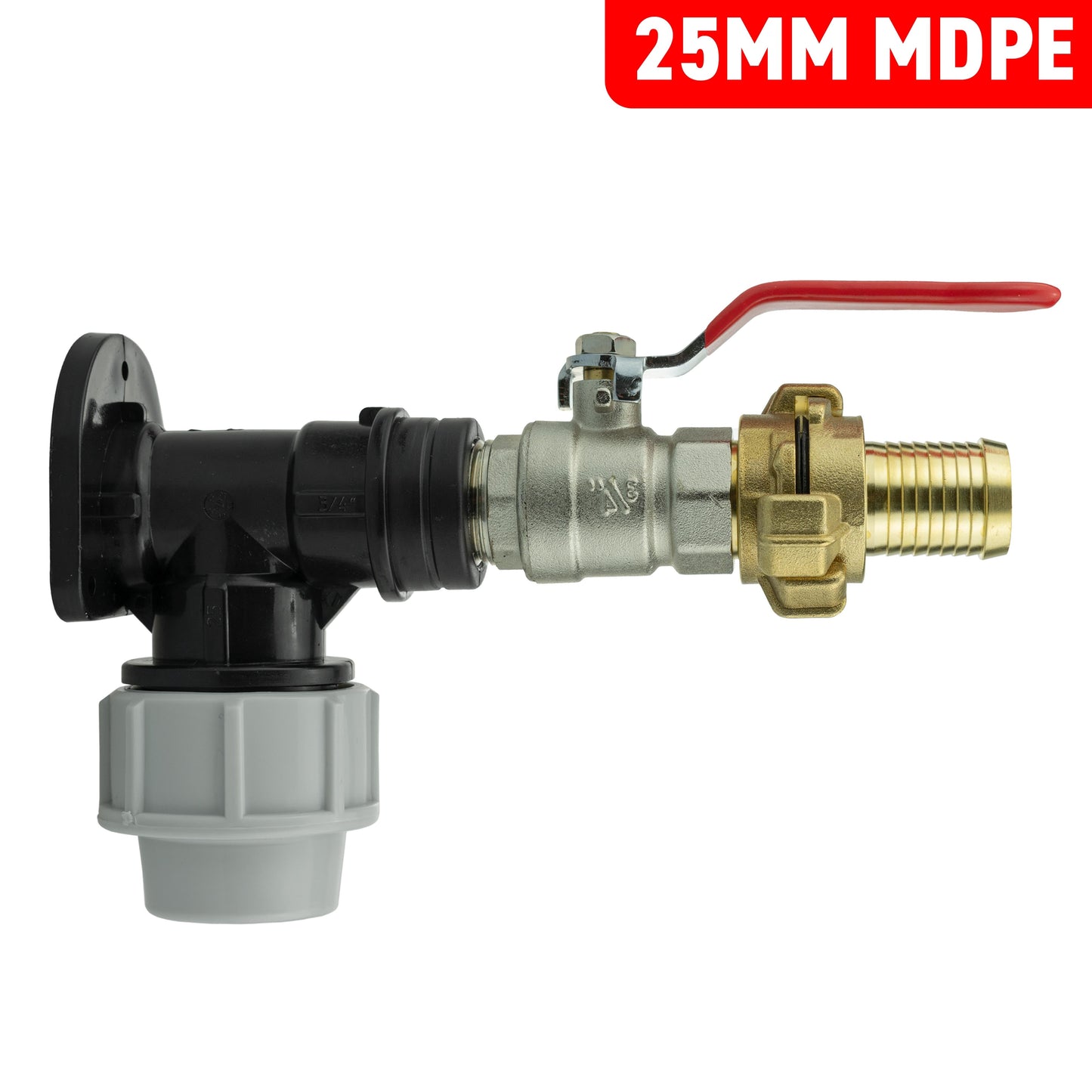 Wall Flange Kit 25mm MDPE + Lever Valve + 25mm Barbed Geka Set Hose Pipe Fitting