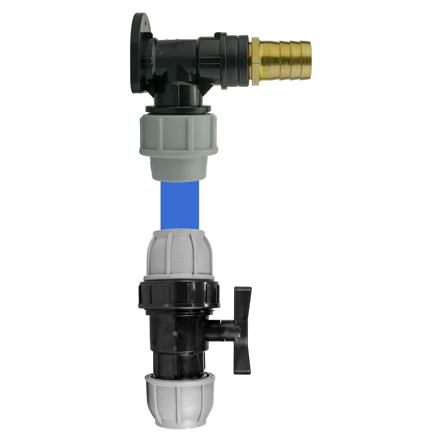 AP Supplies Wall Flange Kit 32mm MDPE + 32mm MDPE Valve + 25mm Brass Barb