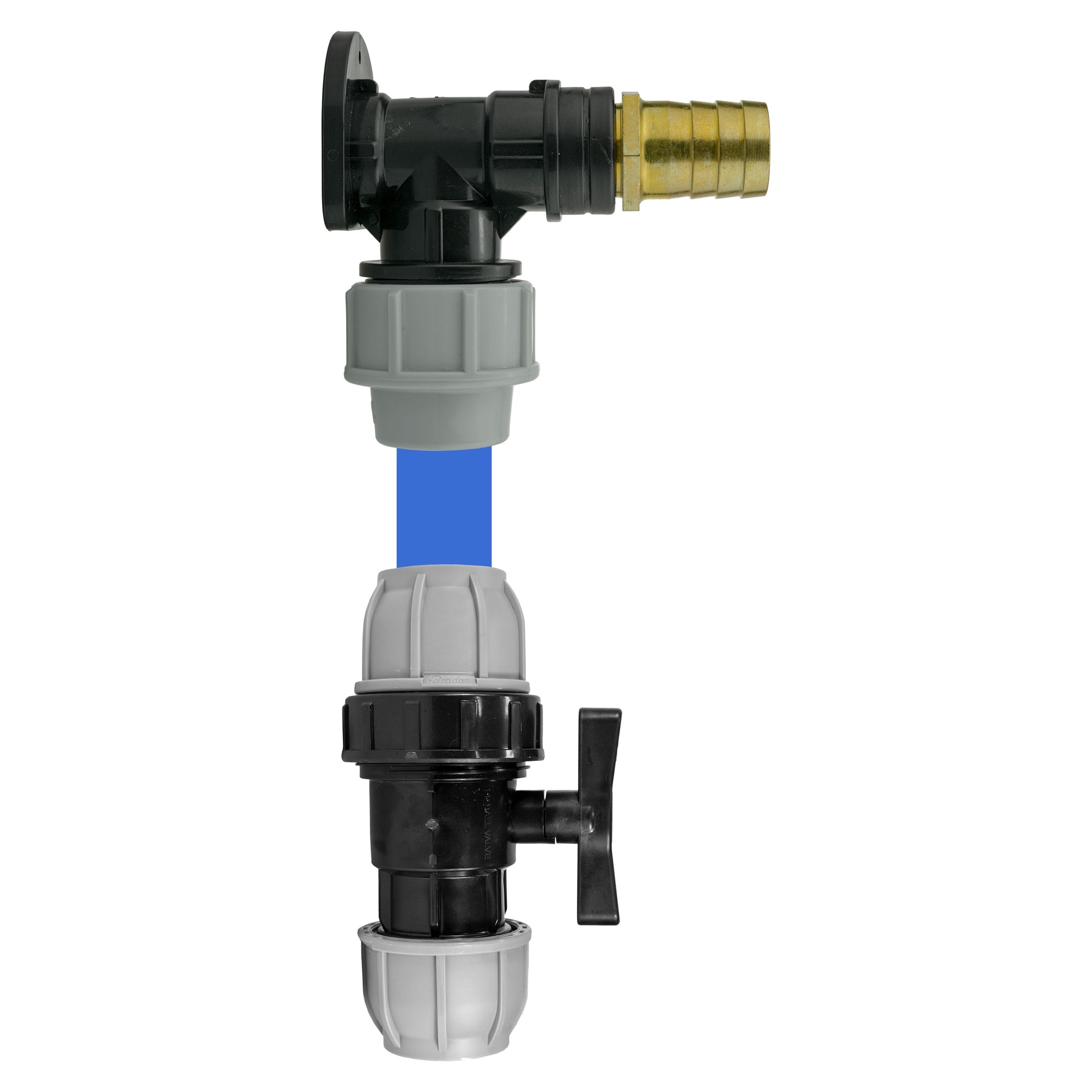AP Supplies Wall Flange Kit 32mm MDPE + 32mm MDPE Valve + 25mm Brass Barb