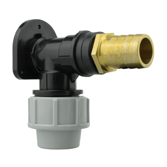 AP Supplies Wall Flange Kit 32mm MDPE + 25mm Brass Barb