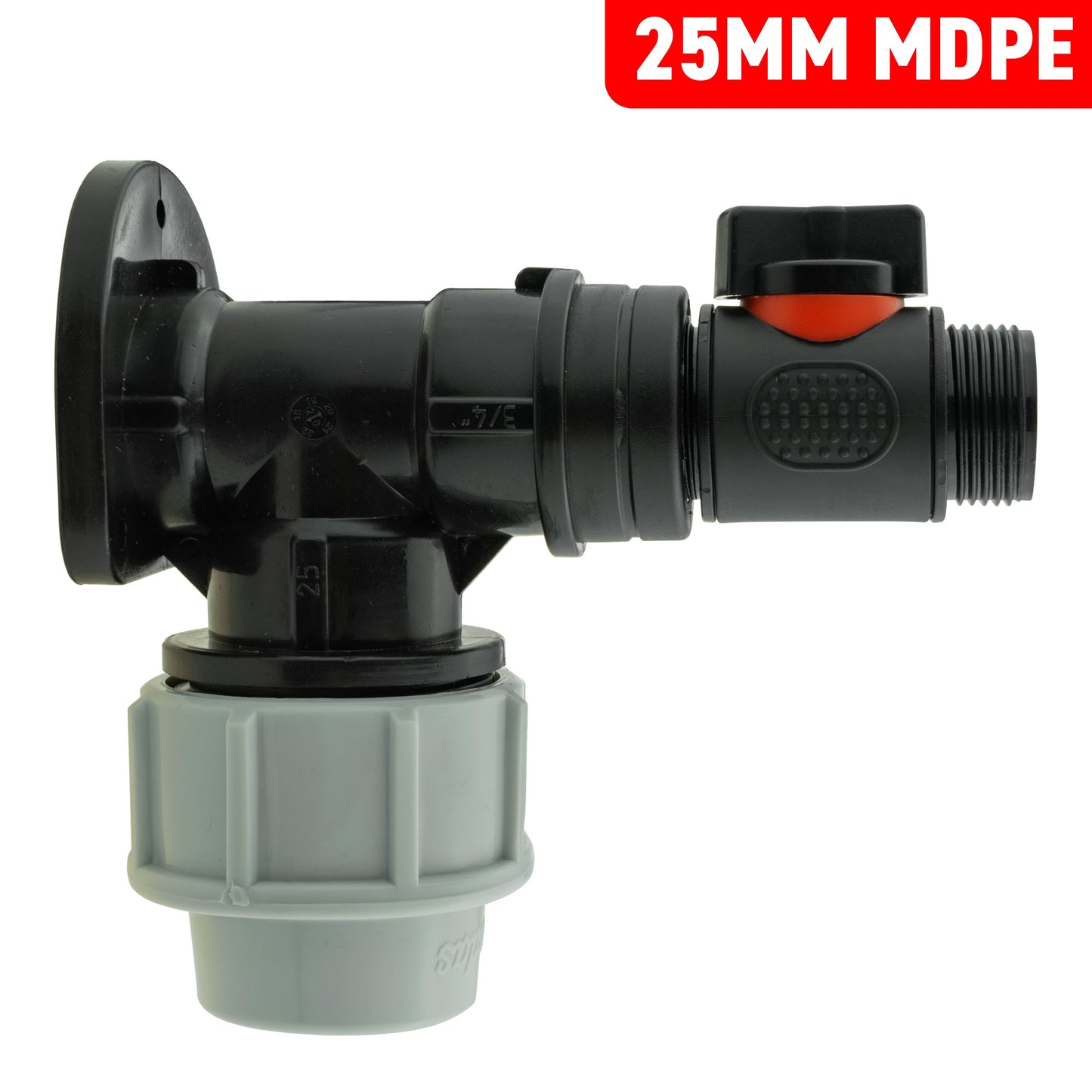 Wall Flange Kit 25mm MDPE + In-Line Valve BSP Thread Fitting MDPE Pipe Connector