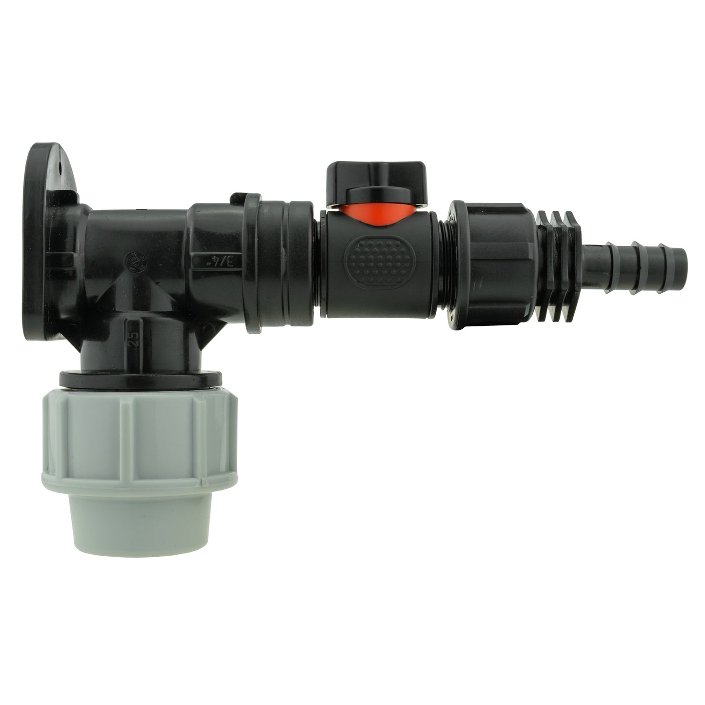 AP Supplies Wall Flange Kit 32mm MDPE + In-Line Valve + 1/2" Barb