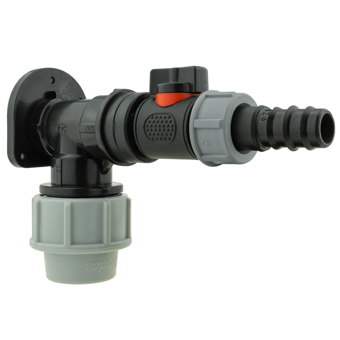 AP Supplies Wall Flange Kit 32mm MDPE + In-Line Valve + 20mm Barb
