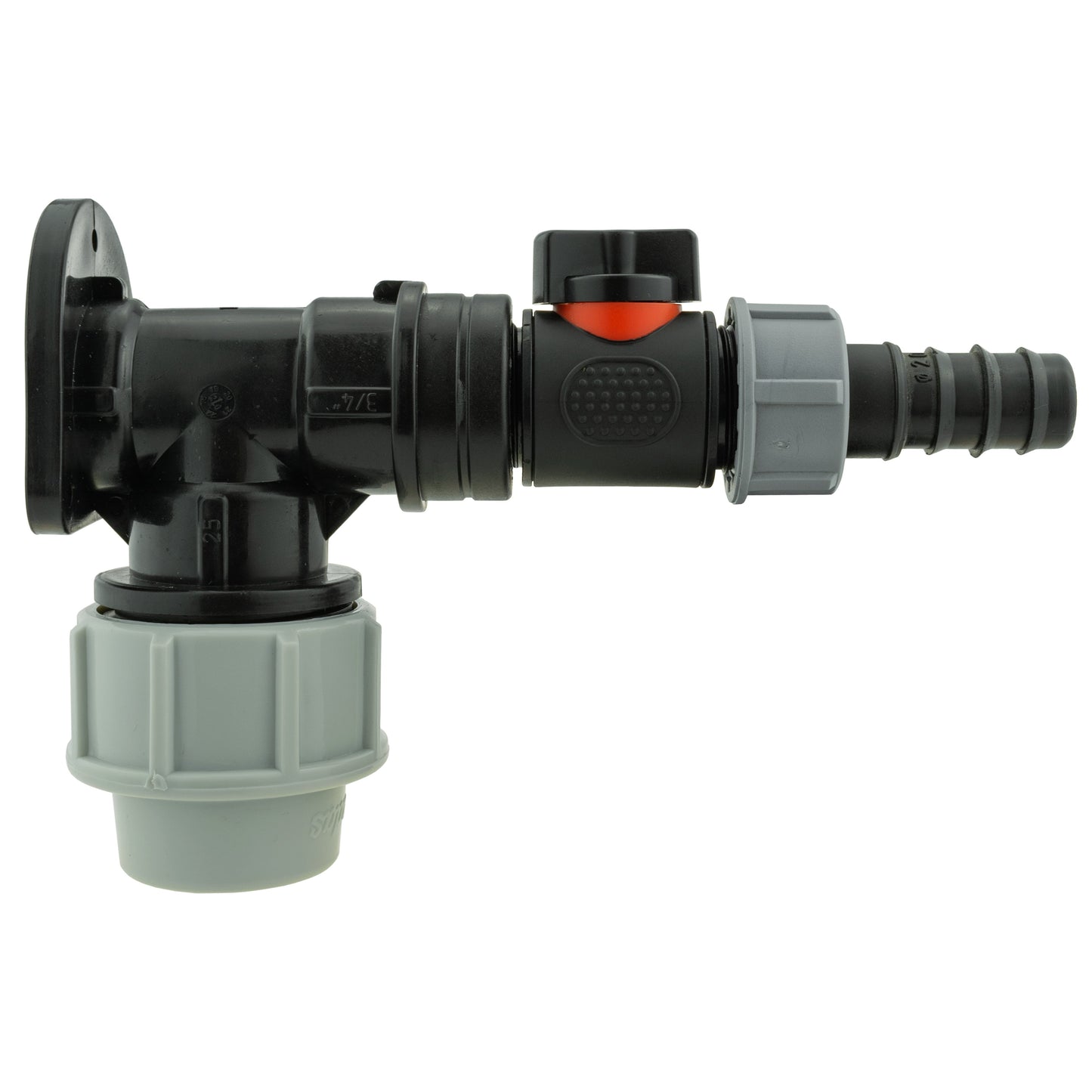 AP Supplies Wall Flange Kit 32mm MDPE + In-Line Valve + 20mm Barb