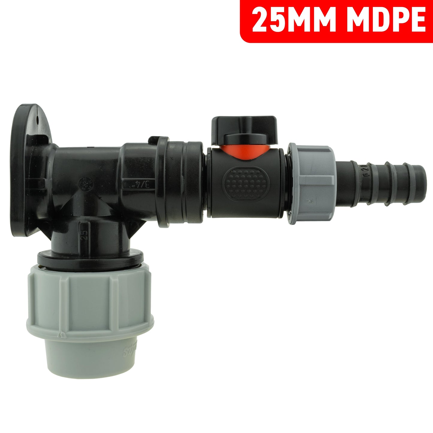 Wall Flange Kit 25mm MDPE + In-Line Valve + 20mm Barb for DIY Workshop Accessory