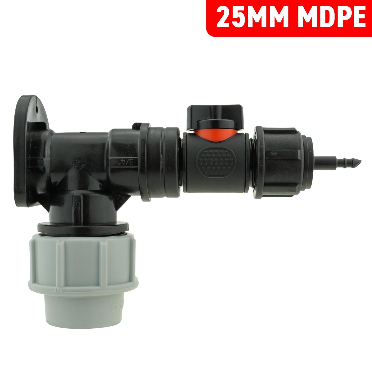 Wall Flange Kit 25mm MDPE + In-Line Valve + 4mm Micro Barb for Hose Pipe Fitting