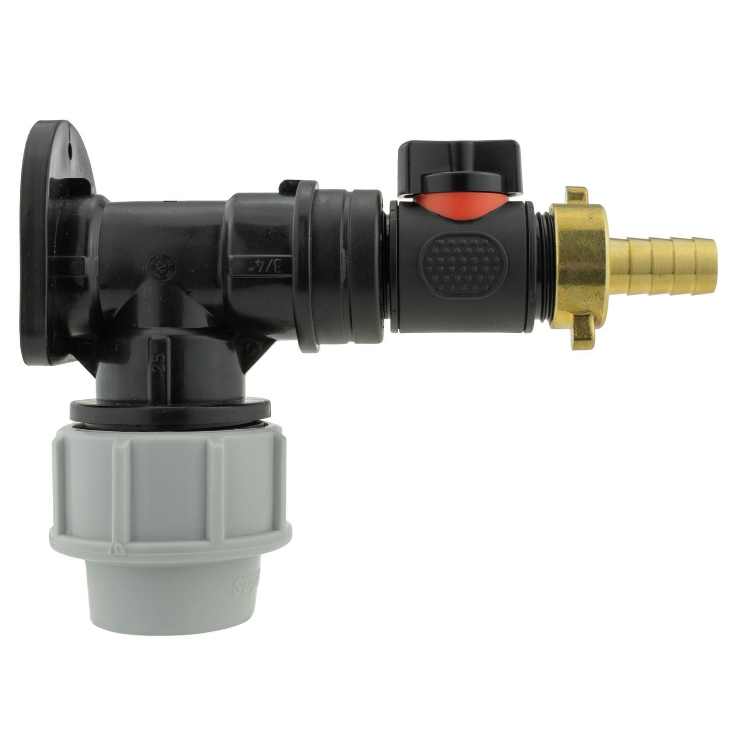 AP Supplies Wall Flange Kit 32mm MDPE + In-Line Valve + 13mm Brass Barb