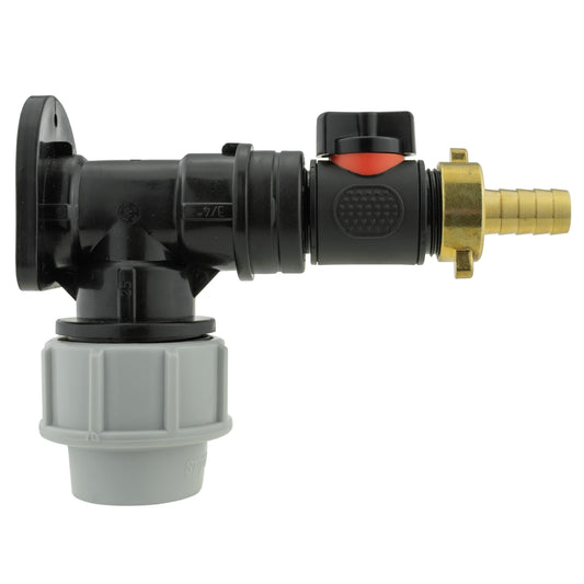 AP Supplies Wall Flange Kit 32mm MDPE + In-Line Valve + 13mm Brass Barb