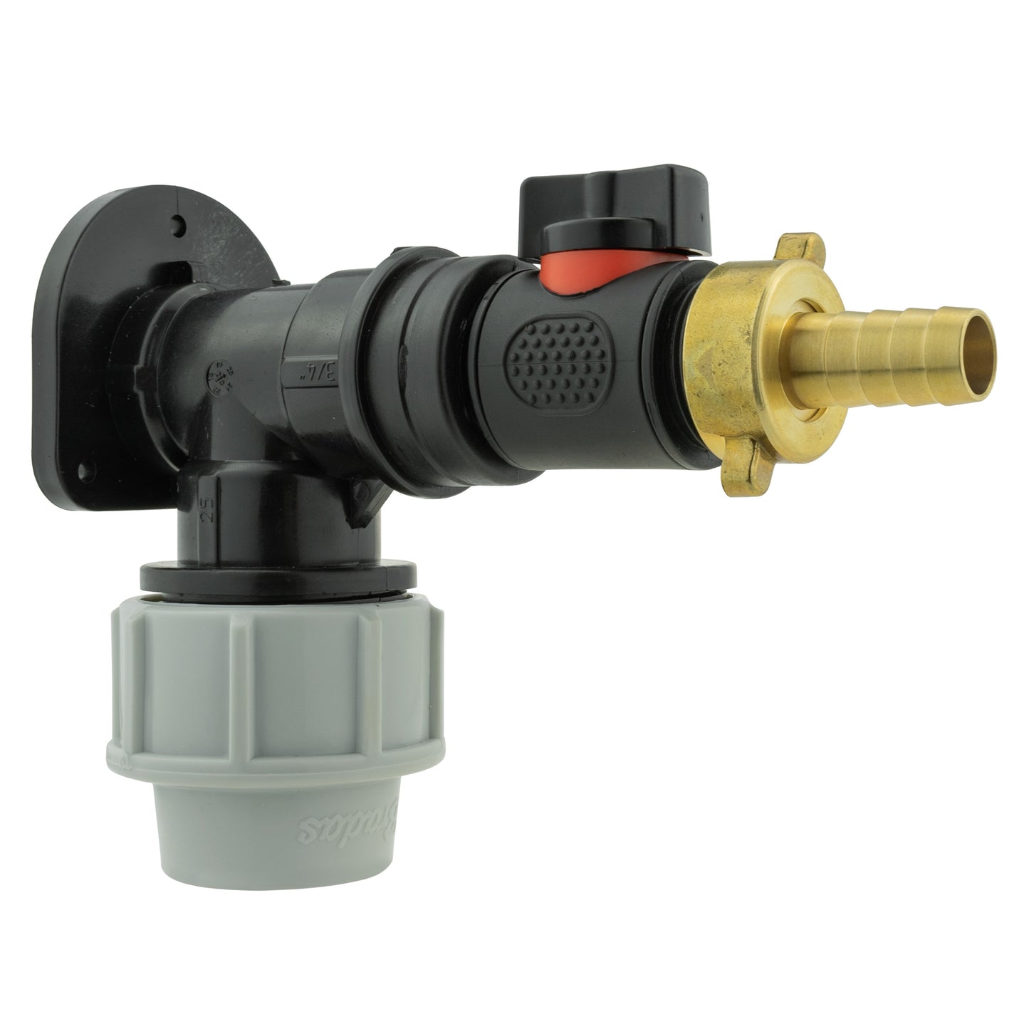 AP Supplies Wall Flange Kit 32mm MDPE + In-Line Valve + 13mm Brass Barb