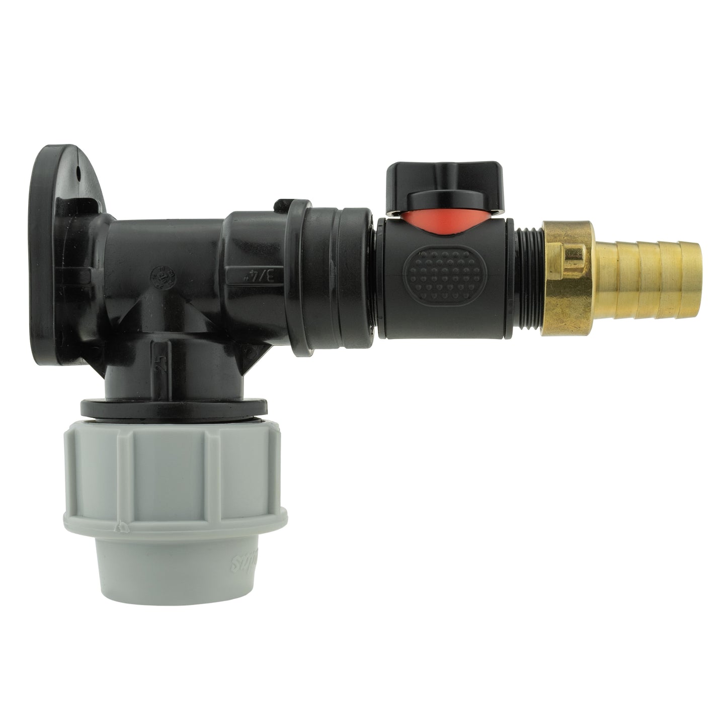 AP Supplies Wall Flange Kit 32mm MDPE + In-Line Valve + 19mm Brass Barb
