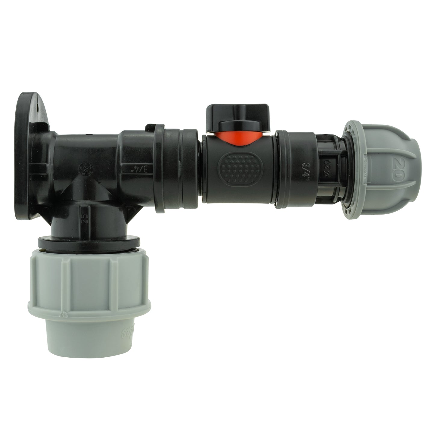 AP Supplies Wall Flange Kit 32mm MDPE + In-Line Valve + 20mm MDPE Joiner